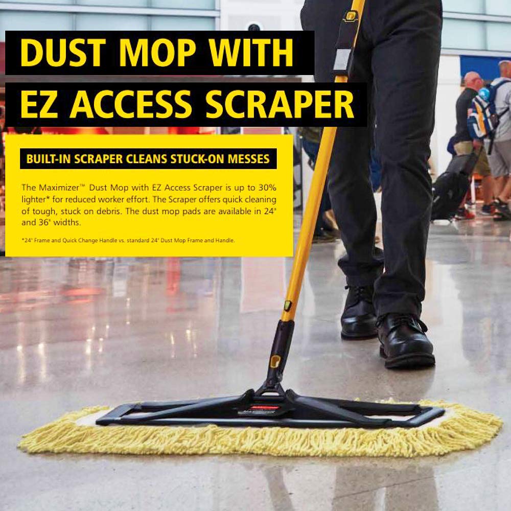 Rubbermaid Commercial 24-Inch Maximizer Dust Mop Pad with EZ Access Scraper - Heavy Duty Floor Cleaning for Schools, Hospitals & Offices