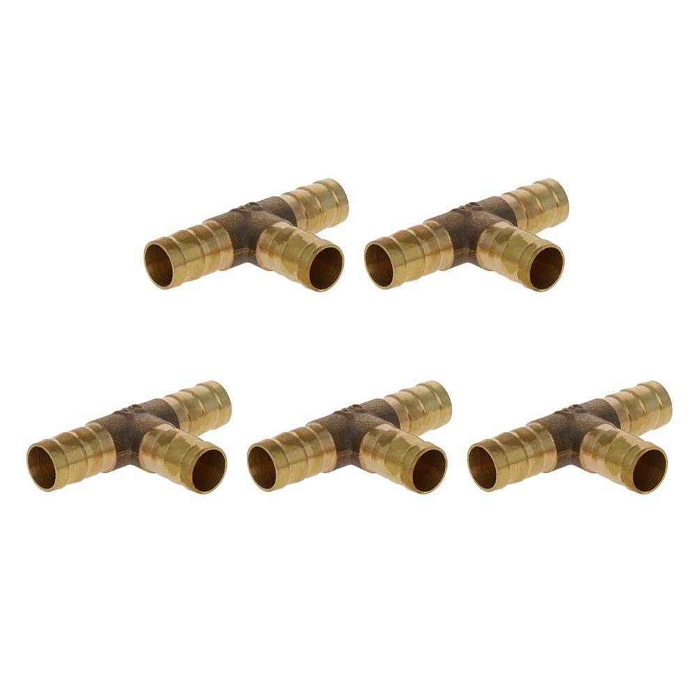 MroMax 10mm Brass Hose Barb Tee Fitting - 3 Way T-Shaped Union Connector (0.39