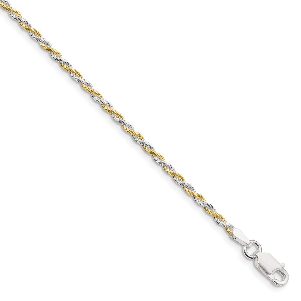 1.85mm Sterling Silver & Gold Vermeil Diamond Cut Rope Chain Necklace or Bracelet - Perfect for Gifts, Weddings & Everyday Elegance