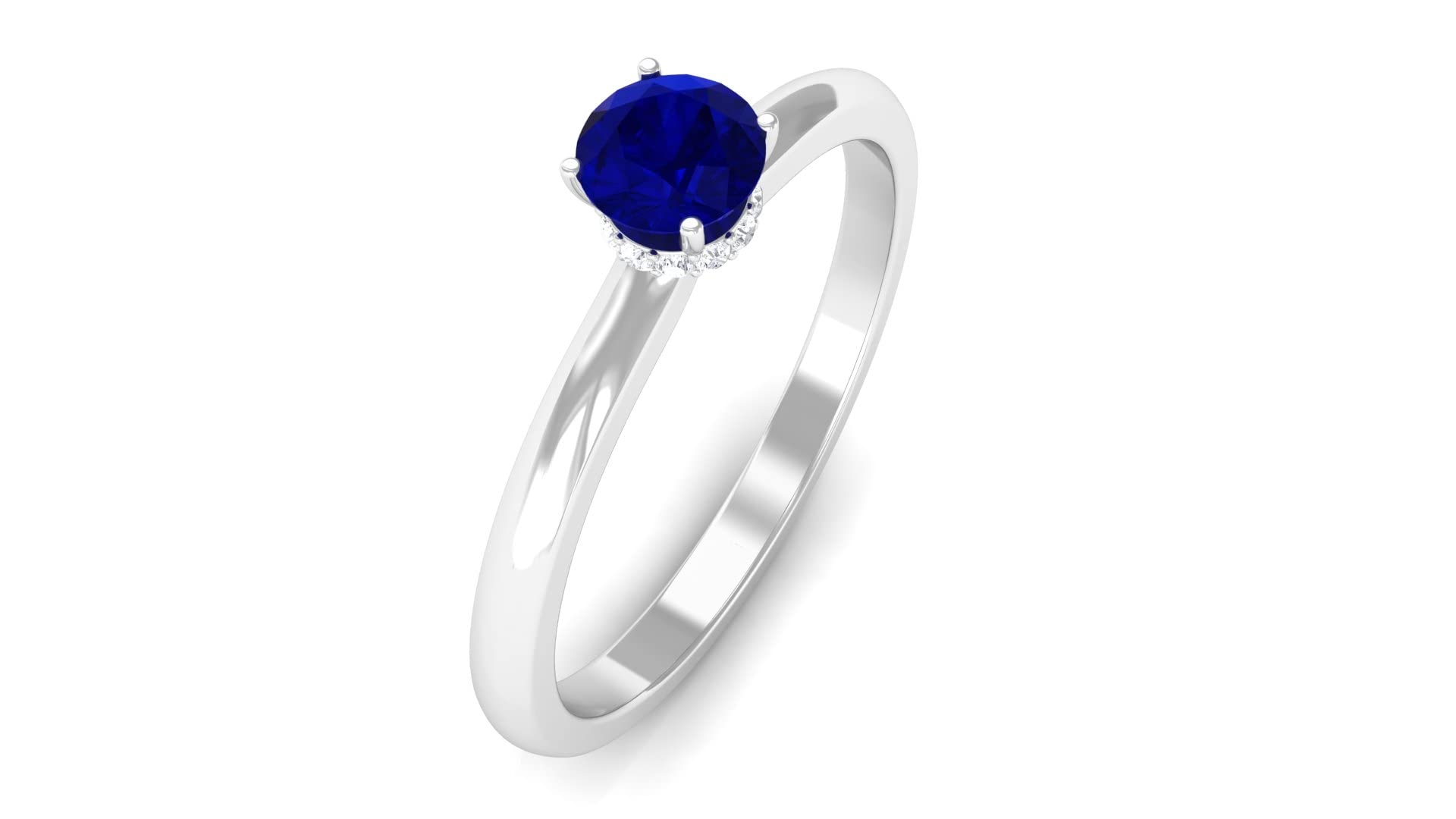 1/2 CT Natural Blue Sapphire and Diamond Ring in 14K Solid Gold - Solitaire Hidden Halo Engagement Ring for Women - Perfect for Weddings, Anniversaries & Special Occasions