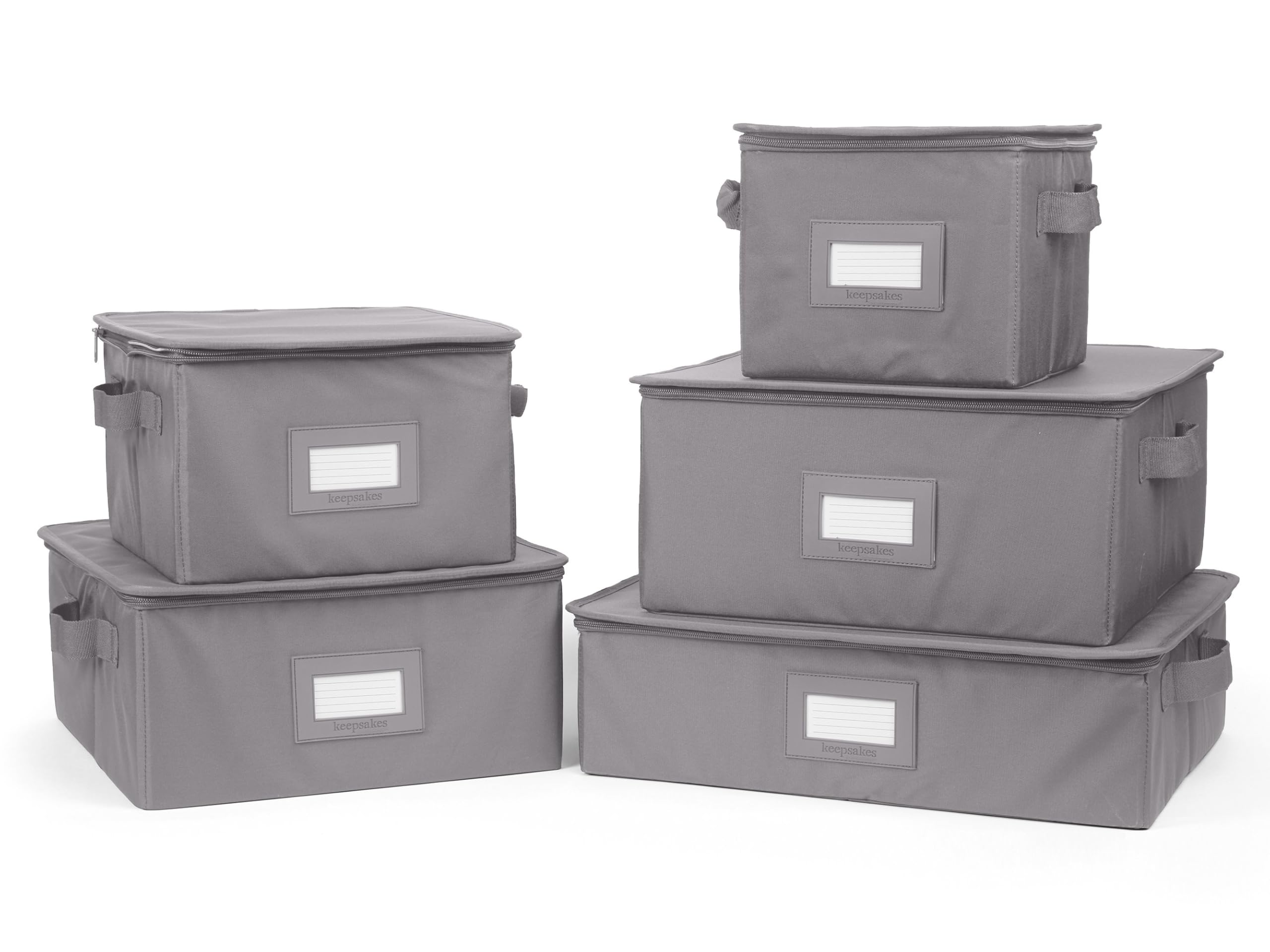 Stackable Dish Storage Box with Reinforced Handles - China & Keepsake Organizer for Kitchen, Dining Room | Durable Graphite Design for Home Organization & Protection