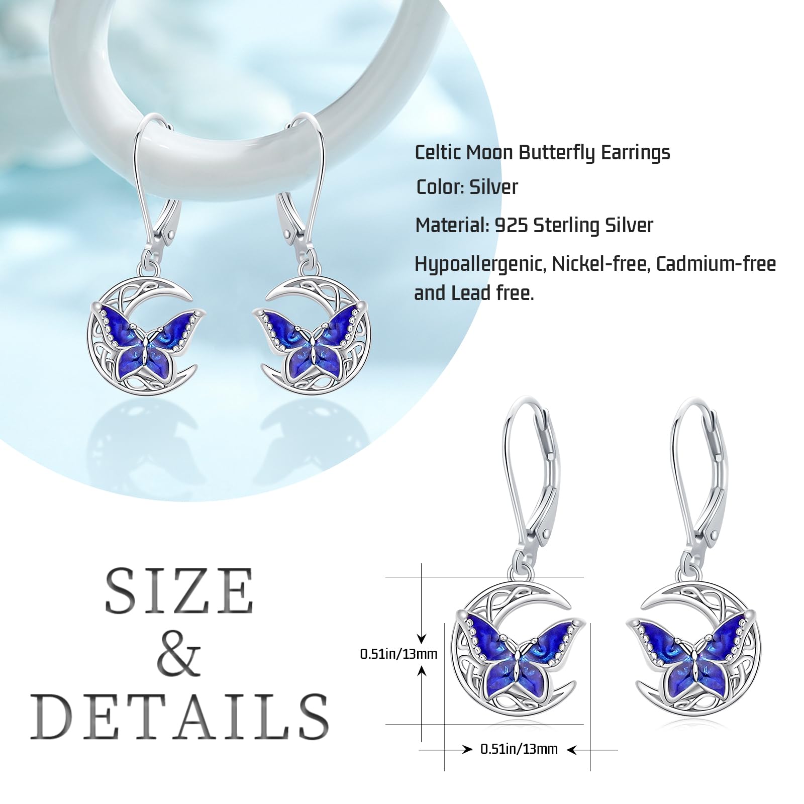 925 Sterling Silver Hypoallergenic Moonstone Dangle Earrings - Dragonfly, Butterfly, Hummingbird, Bee & Bat Leverback Designs | Animal Jewelry Gifts for Women | Perfect for Birthdays, Anniversaries & Everyday Wear