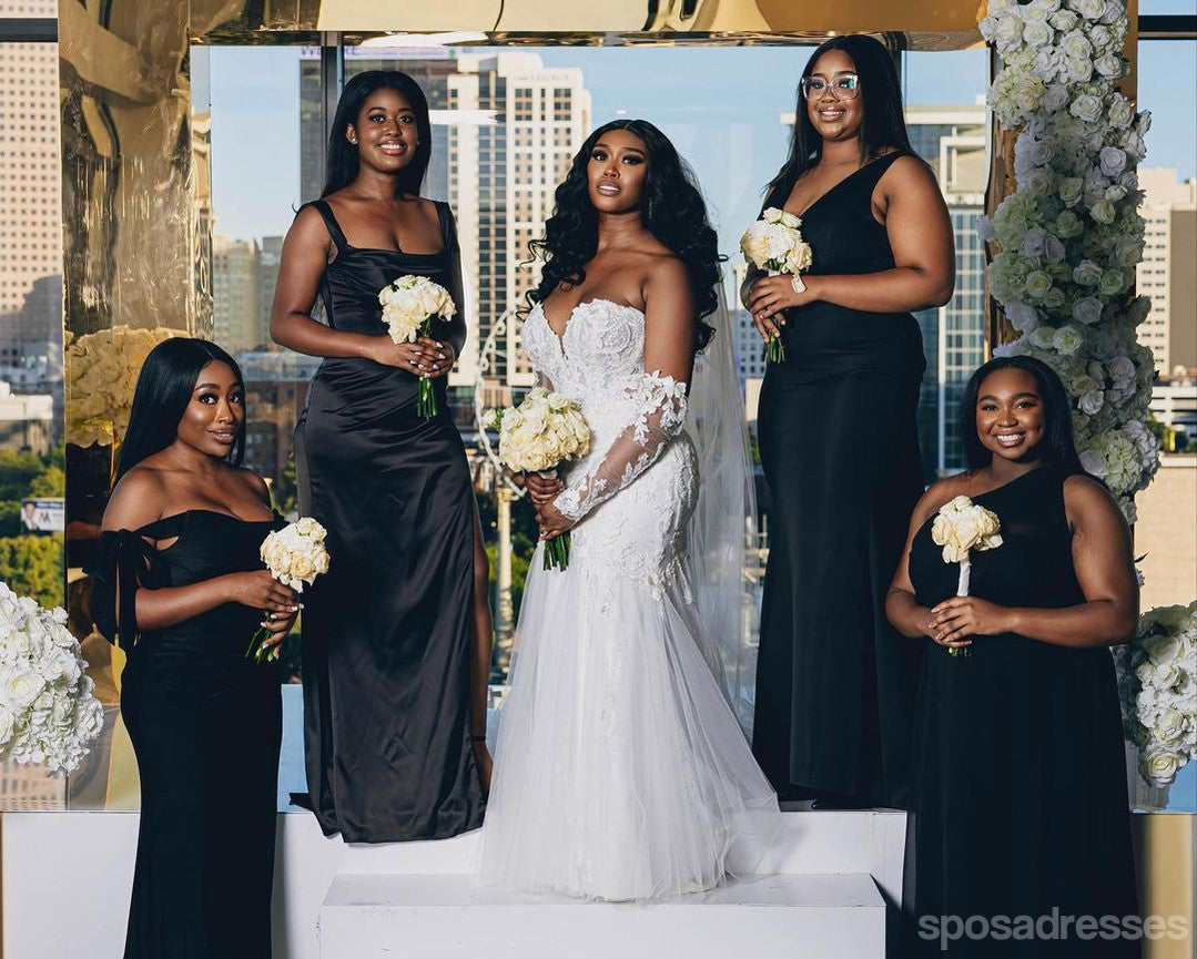 Elegant Mismatched Black Mermaid Maxi Long Bridesmaid Dresses for Wedding Party - WG1764 | Perfect for Formal Events, Beach Weddings & Evening Galas