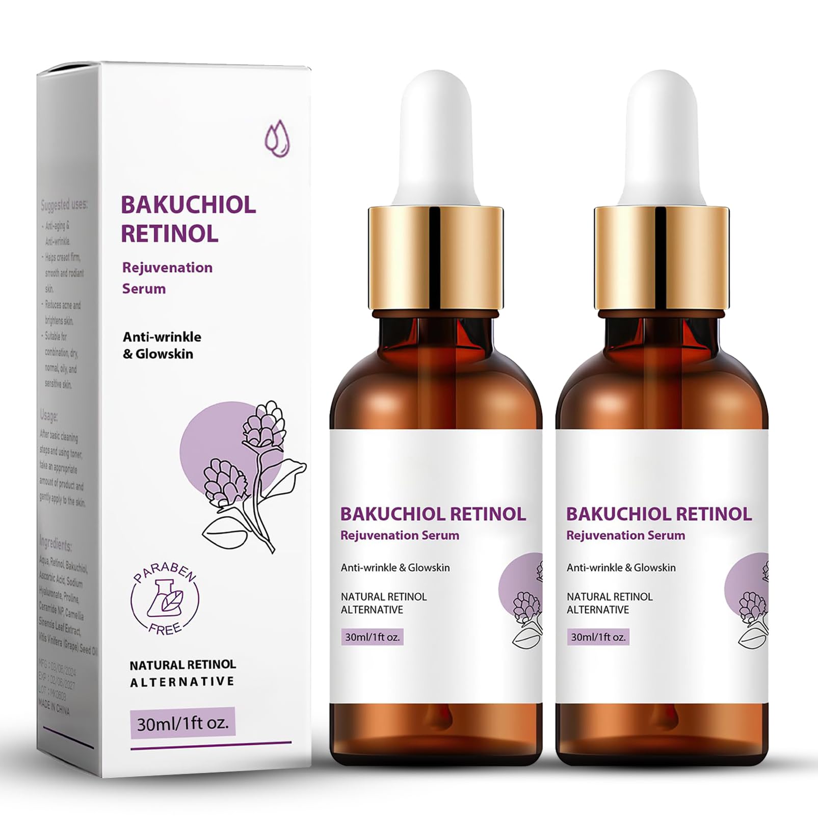 Venature Bakuchiol Retinol Serum for Wrinkles - 2025 New Korean Skincare Anti-Aging Face Serum, Lightweight & Non-Greasy Formula for Plump Skin (2-Pack) - Perfect for Night Routine & Daily Anti-Wrinkle Care