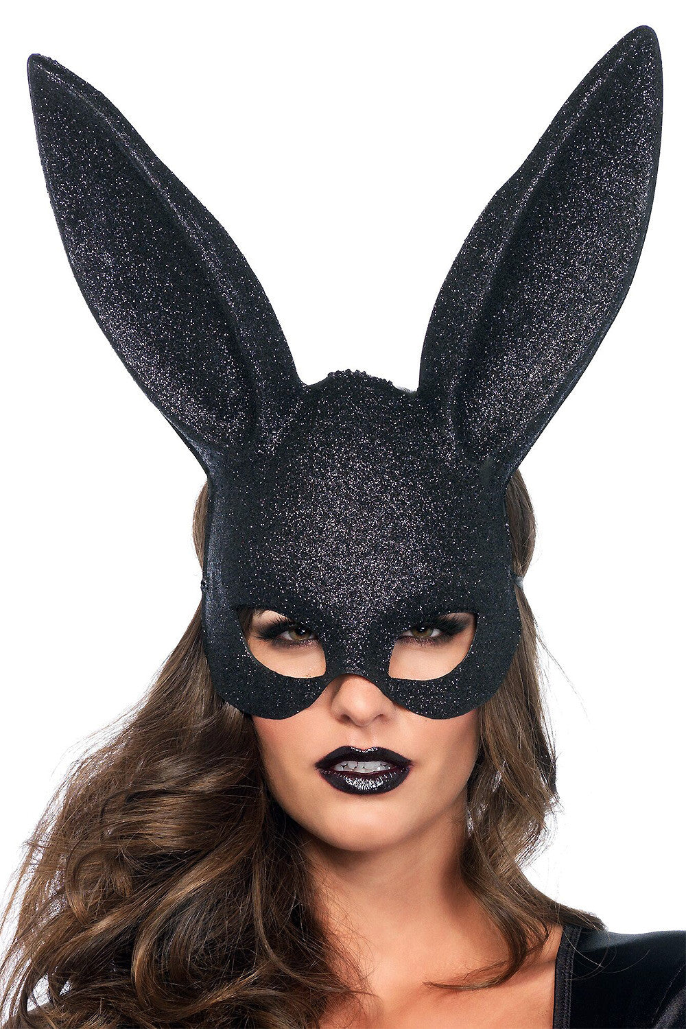 Black Glitter Bunny Mask - Sparkling Party Mask for Halloween, Cosplay, and Festive Events - Perfect for Costume Parties, Raves, and Themed Celebrations
