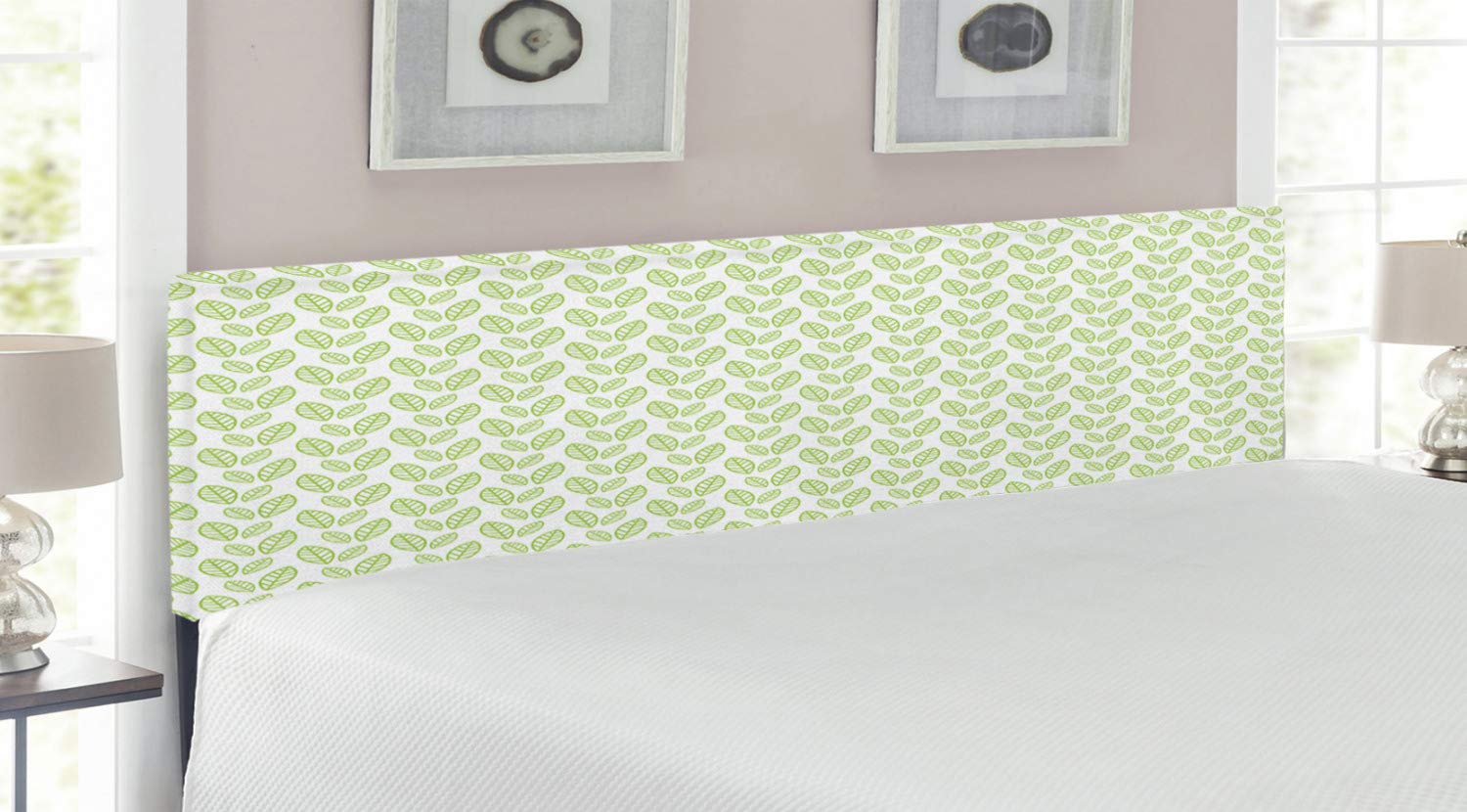 Ambesonne King Size Upholstered Headboard with Memory Foam - Organic Green Leaf Pattern, Abstract Botanical Design for Eco-Friendly Bedroom Decor (Apple Green & White) | Perfect for Master Bedrooms, Guest Rooms & Sustainable Home Styling