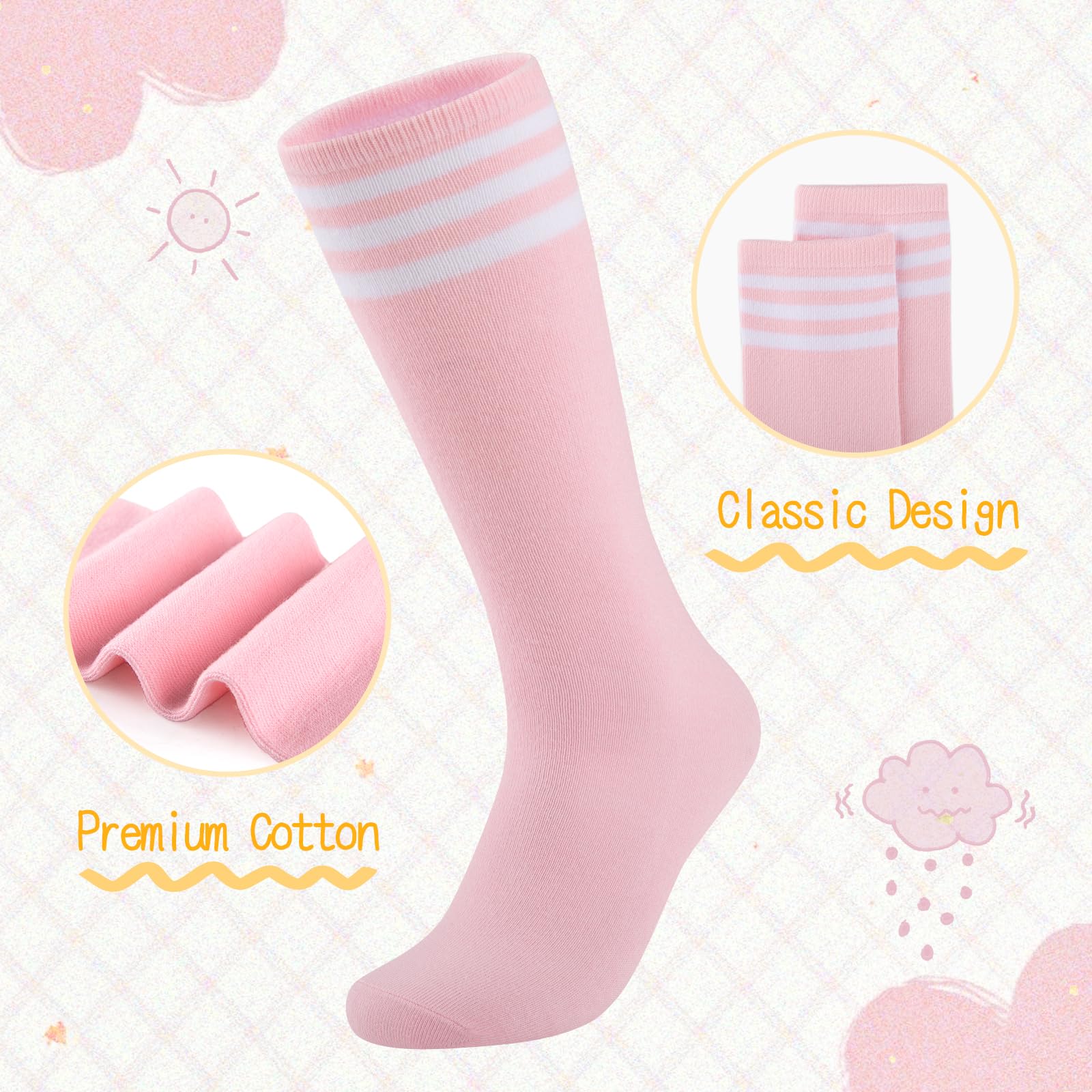 **Comfoex Kids Soccer Socks 4 Pairs - Girls Baseball & Football Sports Knee High Socks with Cotton Stripes - Perfect for Soccer, Baseball, Football & School Sports**