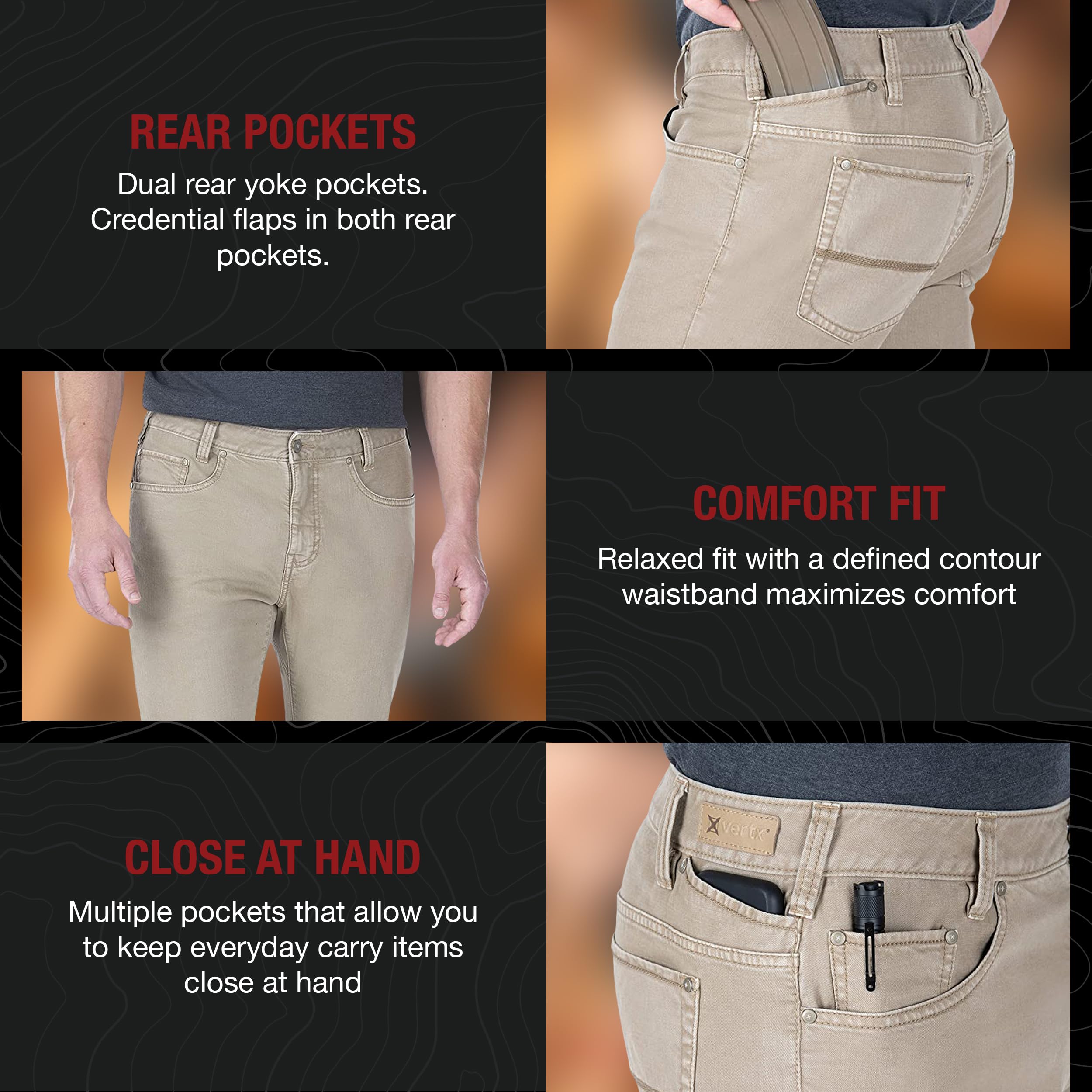 Vertx Men's Defiance Jeans - Durable Tactical Pants for Outdoor, Work & Everyday Wear | Comfortable Stretch Denim with Reinforced Stitching