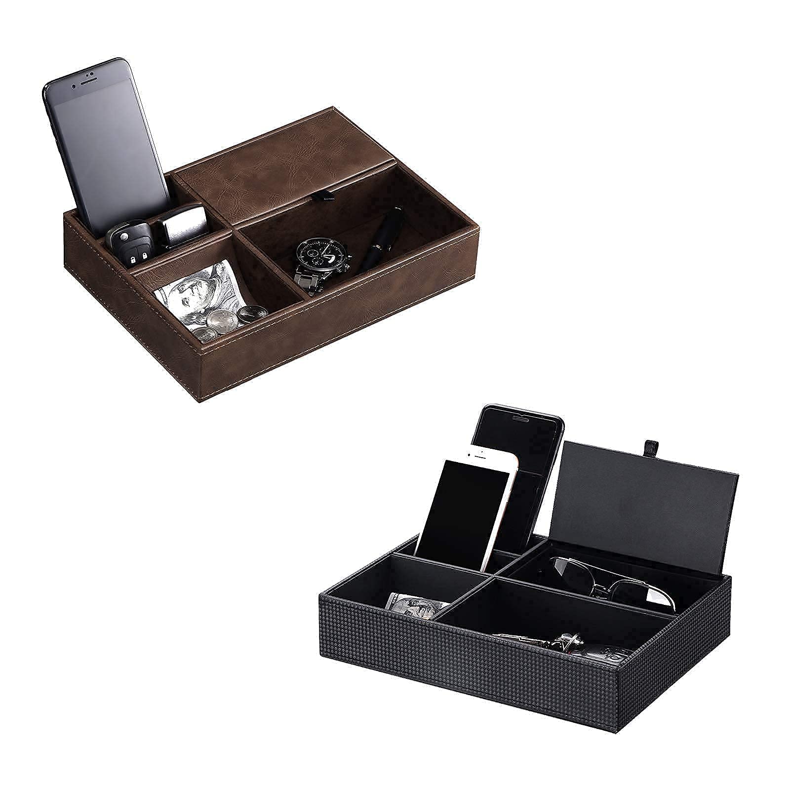 BEWISHOME Men's Valet Tray - Leather Dresser Organizer for Jewelry, Watches, Keys & Wallets | Nightstand Storage Solution for Men's Accessories | Perfect for Bedroom, Office & Travel Organization