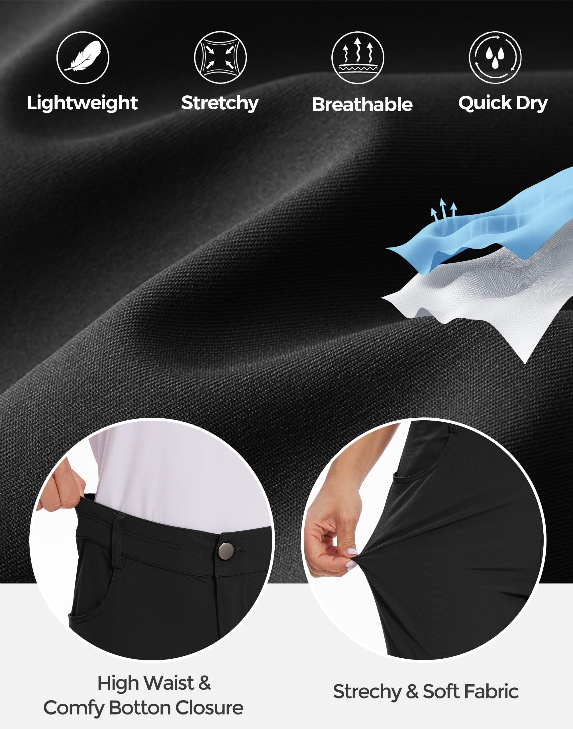 M MOTEEPI Women's 7/8 Golf Pants - Lightweight Stretchy Outdoor Pants with 4 Pockets for Work, Hiking & Travel - Perfect for Golfing, Casual Wear & Active Lifestyles