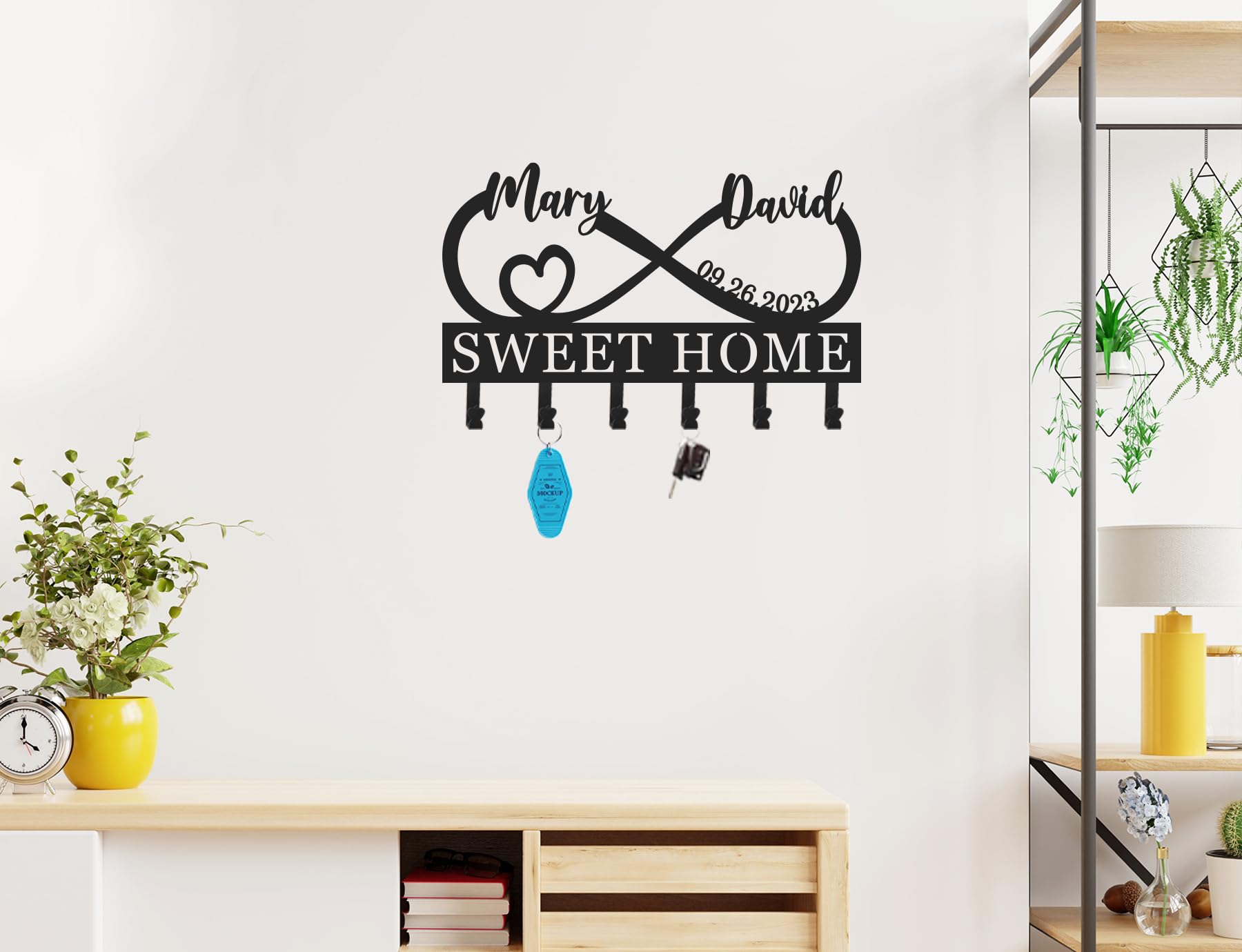 Personalized Metal Infinity Heart Key Holder Wall Hooks - Custom Name Key Rack & Coat Hanger - Perfect for Entryway, Bedroom, or Office Organization - Great Housewarming & Wedding Gift Idea