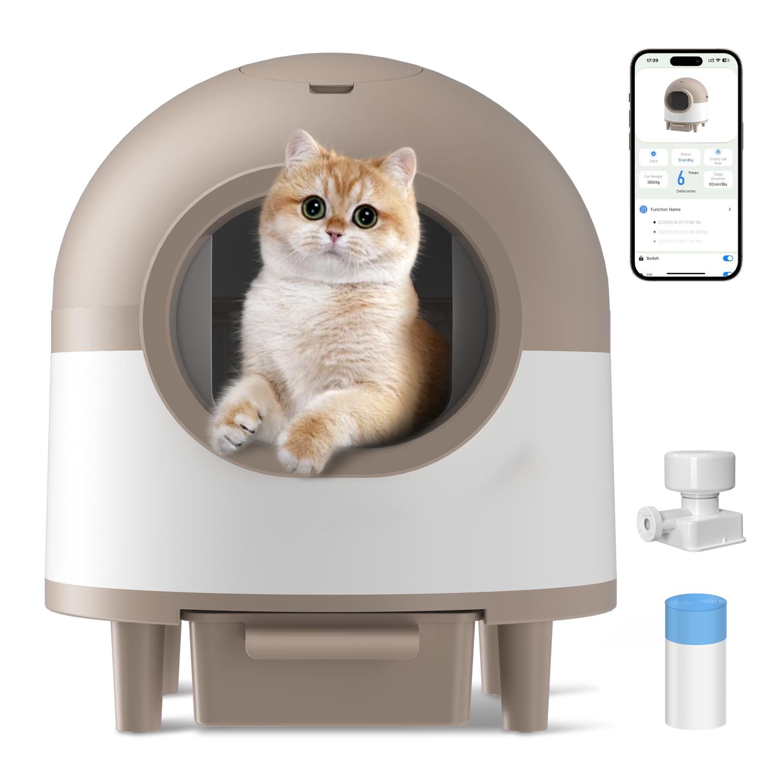 Automatic Self-Cleaning Electric Cat Litter Box with APP Control - Smart Robot Litter Box for Multiple Cats, Works with All Litter Types (Includes Trash Bags) - Perfect for Busy Pet Owners & Multi-Cat Households