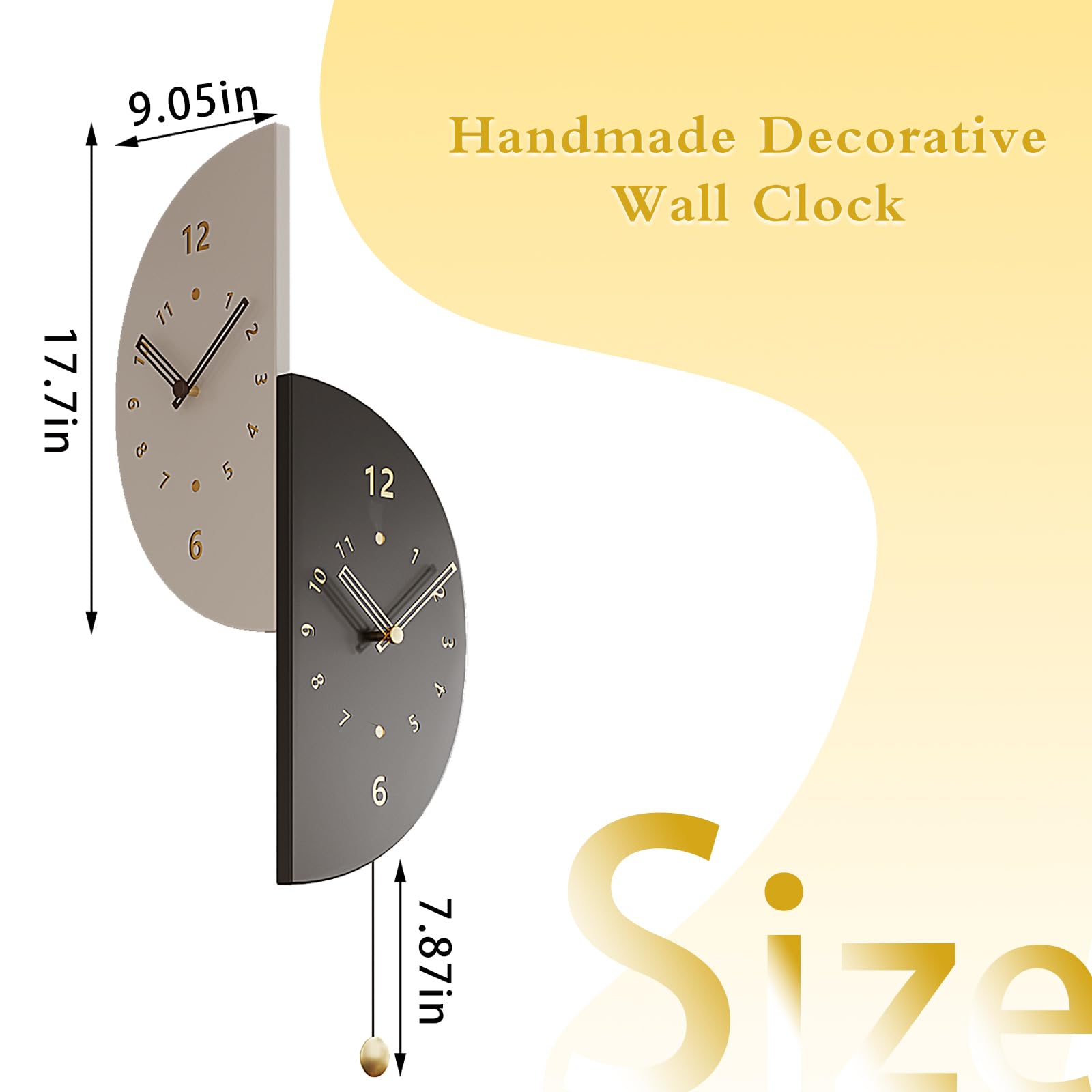 Modern Double Sided Wall Clock with Pendulum - Battery Operated Decorative Clock for Bedroom, Living Room & Office - 17.7 Inch Unique Angle Corner Wall Clock - Perfect for Home Decor, Gifts and Space-Saving Solutions