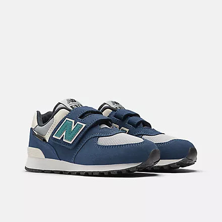 New Balance Kids 574 Hook & Loop Sneakers - Navy/Grey - Comfortable & Durable for School, Play & Everyday Wear