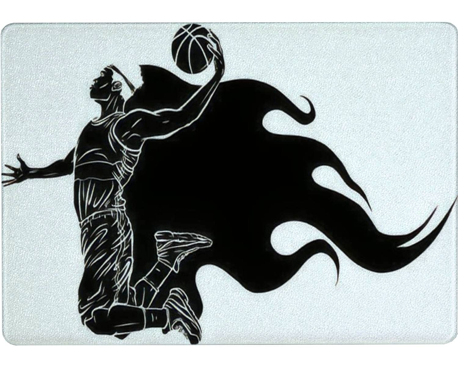 Premium Tempered Glass Cutting Board with Basketball Player Silhouette - Non-Slip Base, 15