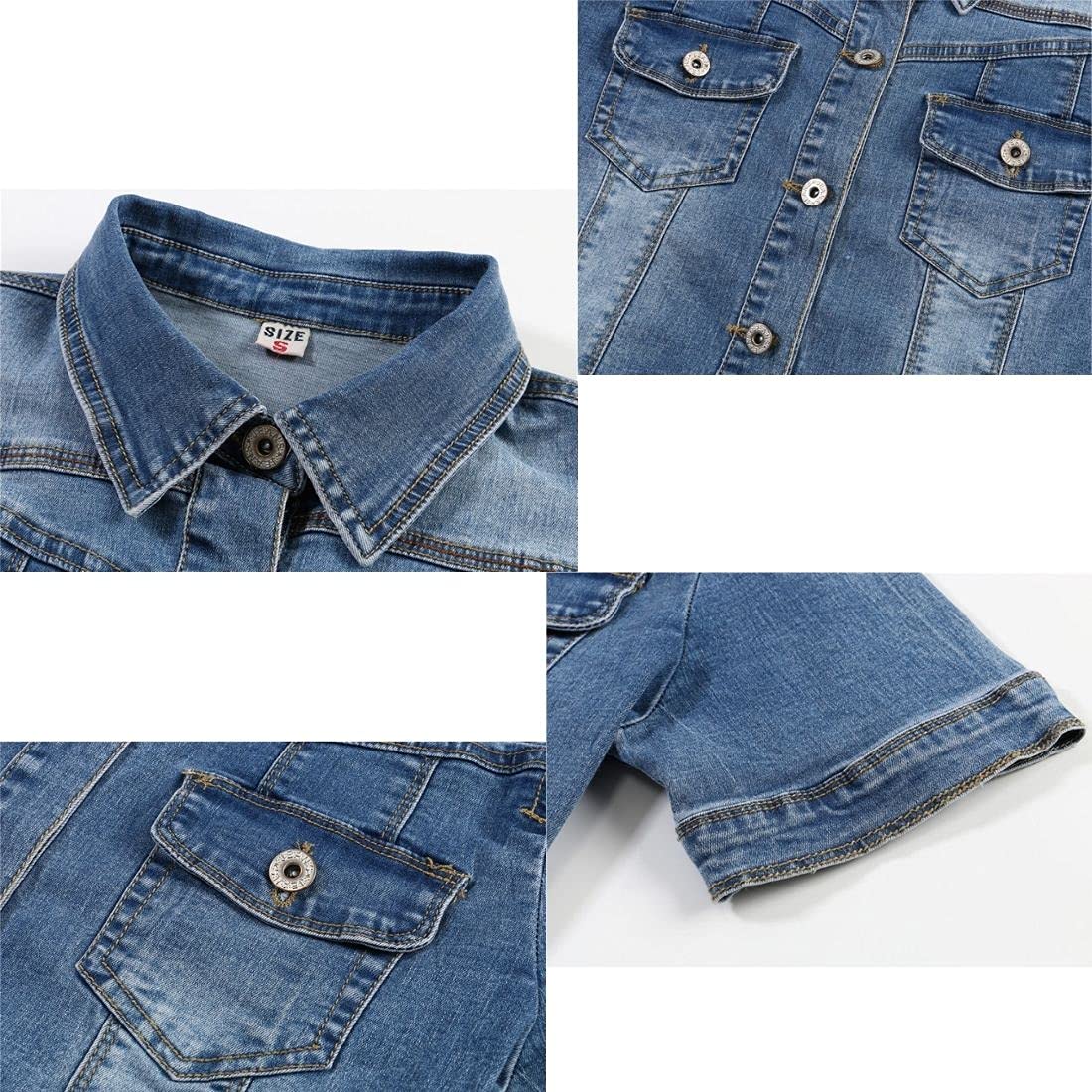 Women's Denim Crop Jacket - Short Sleeve Lapel Collar Button Front Jean Coat | Casual Spring Outfits, Streetwear & Date Night Fashion