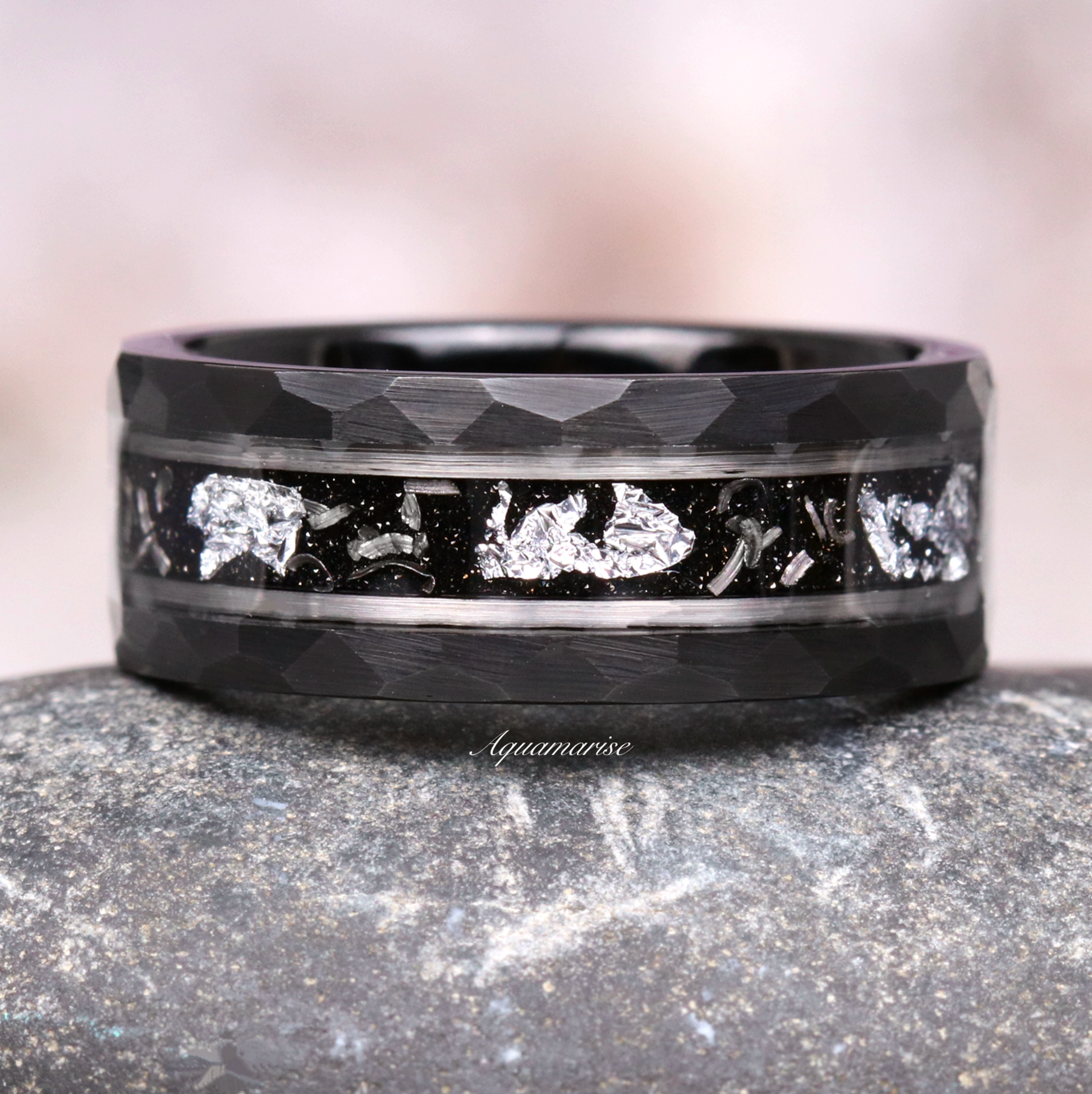 Starry Night & Meteorite Wedding Band - 8MM Black Tungsten Ring for Men - Durable & Unique Wedding Ring for Him - Perfect for Anniversaries, Engagements & Special Occasions
