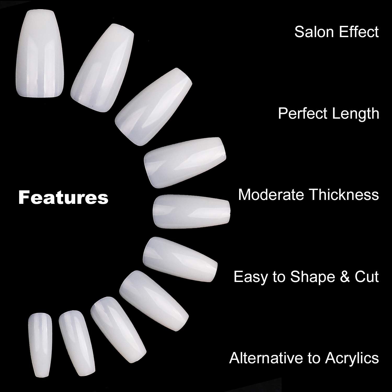 HUDA NAILS BEAUTY Professional Reusable Artificial Nails - Coffin Shape, 100Pcs Natural Fake Nails Kit with 10 Sizes & False Nails Glue (3g) - Perfect for Salon, Home Manicure & Special Occasions