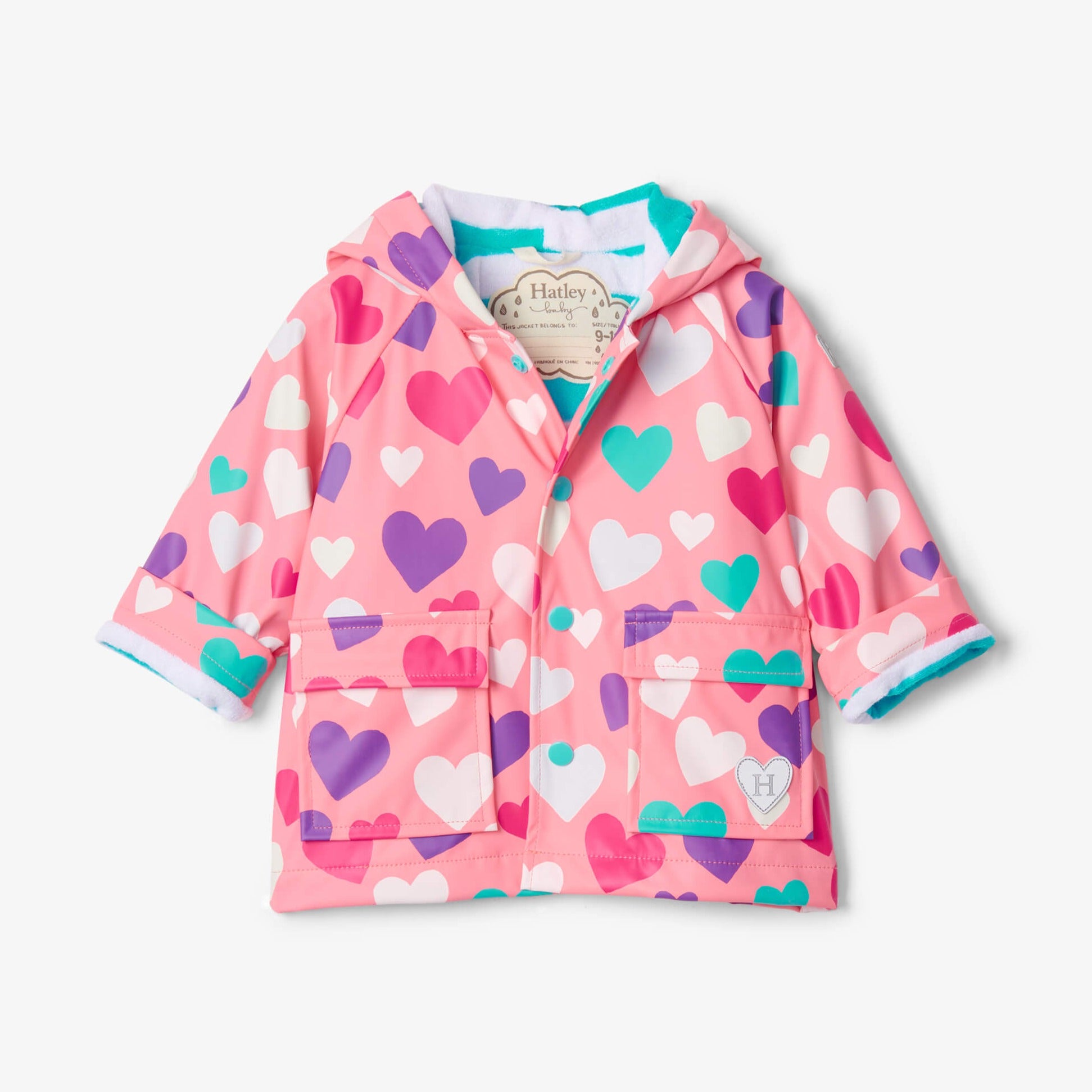 Hatley Color Changing Baby Raincoat with Hearts - Waterproof Toddler Rain Jacket for Boys & Girls - Perfect for Outdoor Play & Rainy Day Adventures