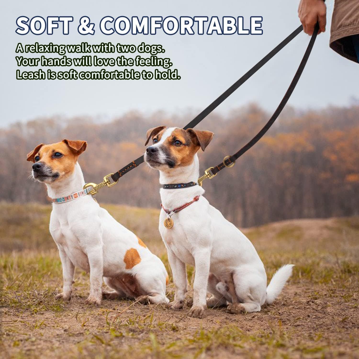 Premium 8ft Genuine Leather Dog Leash - Hands Free, Multi-Function Training Leash for Small, Medium & Large Dogs | Durable Double-Ended Design for Walking, Running & Outdoor Adventures