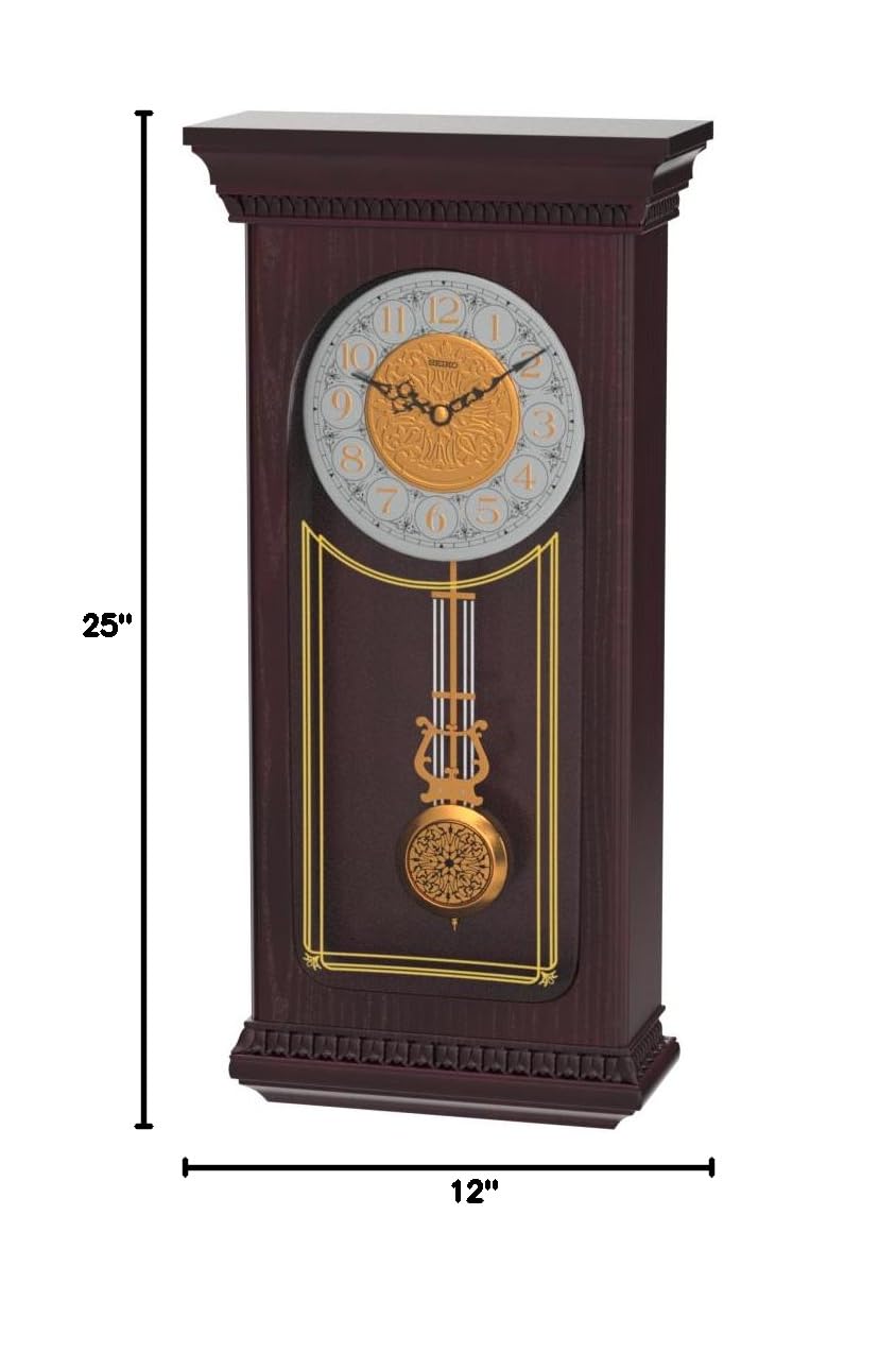 Seiko Mahogany Wall Clock with Pendulum & Westminster Chime - Elegant Wooden Grandfather Clock for Living Room, Office & Home Decor