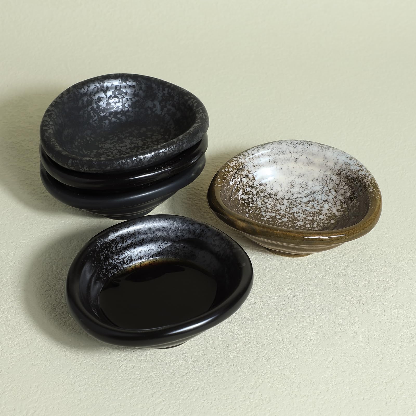 3.5 Inch Retro Black Porcelain Bowls Set of 5 - Multipurpose Side Dishes, Seasoning & Soy Sauce Dipping Bowls - Perfect for Asian Cuisine, Sushi Restaurants & Home Dining