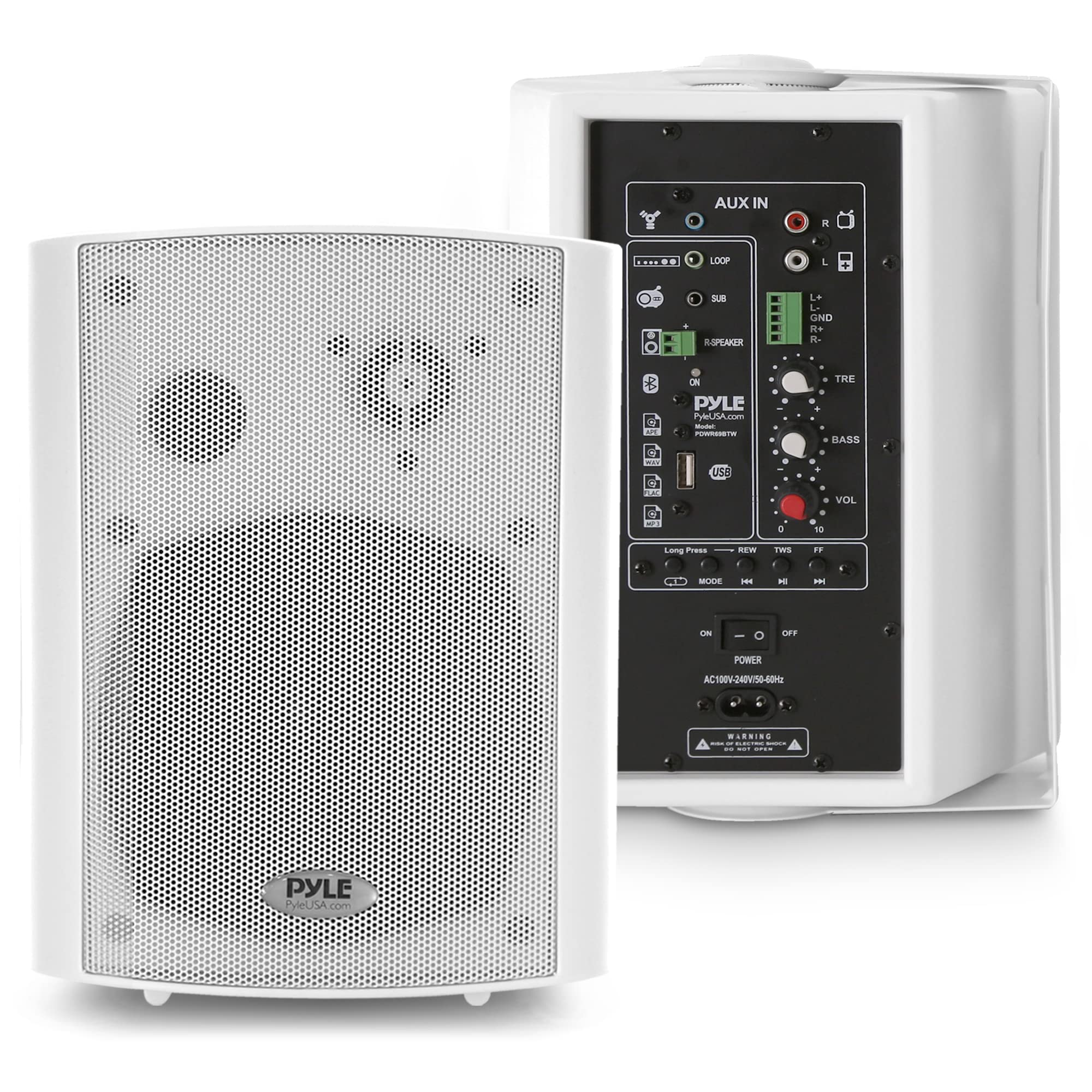 Pyle 6.5'' Wireless Bluetooth Speakers - 100W Wall Mountable Stereo Sound System with Built-in Digital Amplifier, 2-Way Full Range Audio, Elegant White (Pair) - Perfect for Home Theater, Parties & Outdoor Entertainment