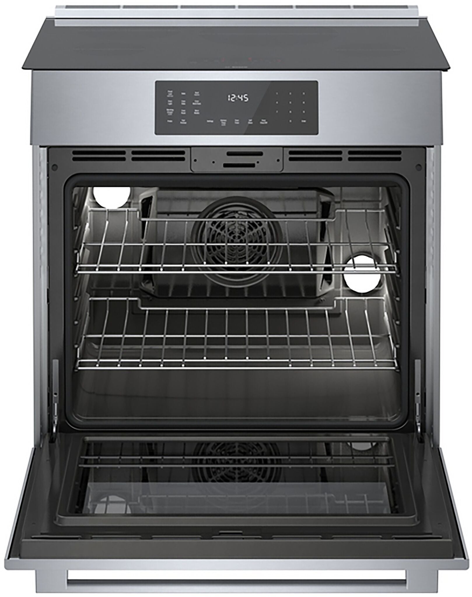 Bosch HII8057C 30 Inch Stainless Steel Slide-In Induction Convection Range - 4.6 Cu.Ft Oven Capacity, 5 Burners, Self-Cleaning - Perfect for Modern Kitchens & Professional Cooking