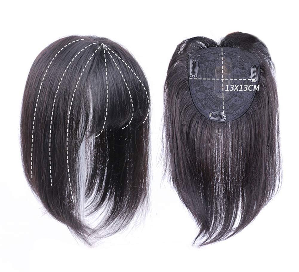 Women's Human Hair Toppers with Bangs - Clip-in 13x13cm Forehead Wiglet for Thinning Hair - 8