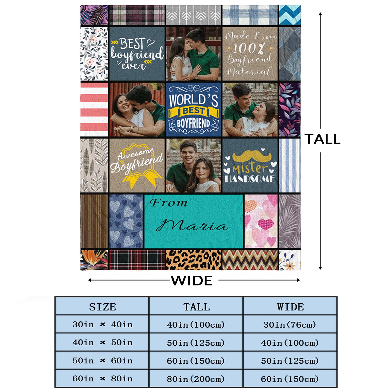 Personalized Couple Blankets for Him - Custom Anniversary, Valentine's Day & Birthday Gifts for Boyfriend - Romantic Long Distance Relationship Gifts for Couples - Perfect for Cuddling, Home Decor & Special Occasions
