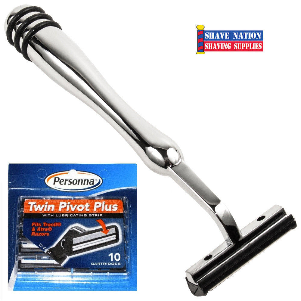 Taconic Twin Blade Trac II Cartridge Razor with 10 Free Blades - Premium Shaving Razor for Men, Smooth & Close Shave - Ideal for Travel, Daily Grooming & Sensitive Skin Care