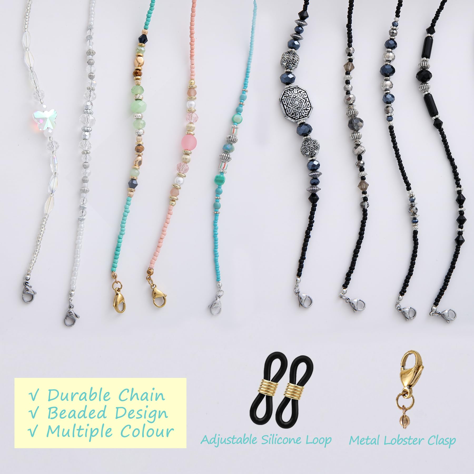 Stylish Beaded Eyeglass Chain Holder for Women & Men - Adjustable Necklace for Glasses & Sunglasses - Perfect for Reading, Driving, and Outdoor Activities
