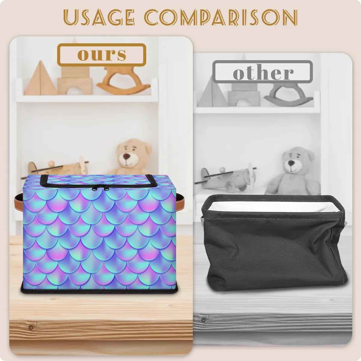 Colorful Fish Scale Pattern Zippered Storage Bins - Foldable Fabric Closet Organizer with Handles (2-Pack) for Clothes, Blankets, Toys - Perfect for Bedroom, Nursery & Closet Organization