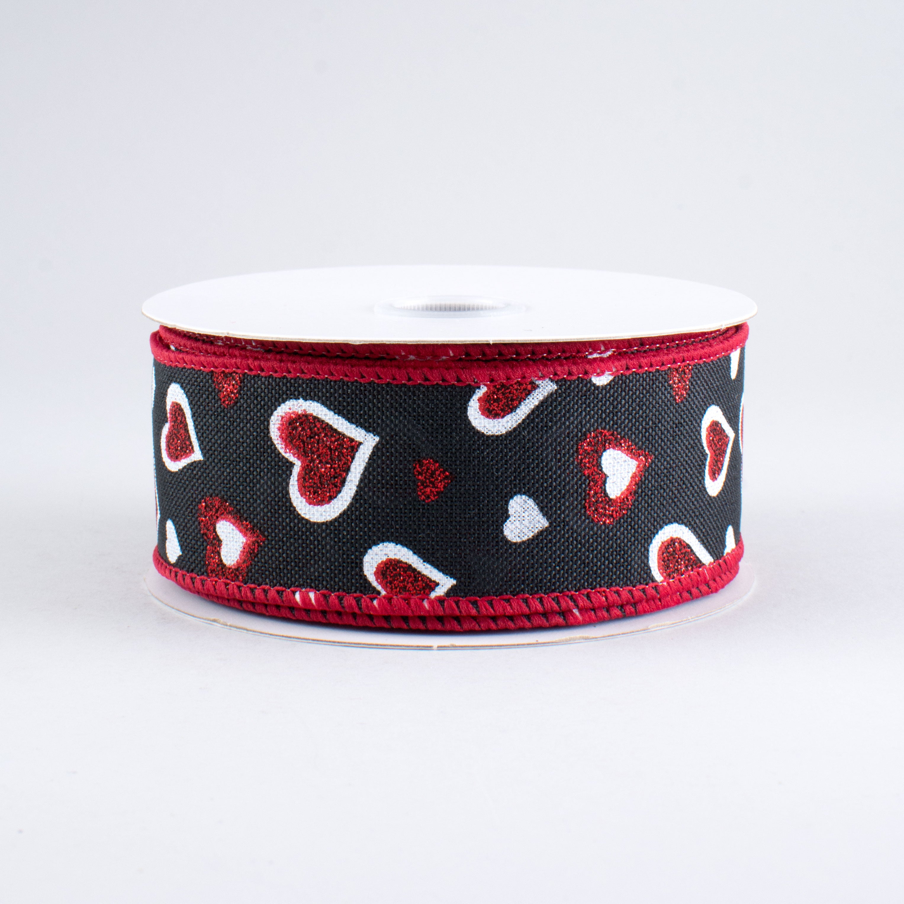1.5 Inch Glitter Hearts Ribbon - Black, Red, White (10 Yards) | Decorative Craft Ribbon for Gift Wrapping, DIY Scrapbooking, Party Decorations, Wedding Favors & Home Decor