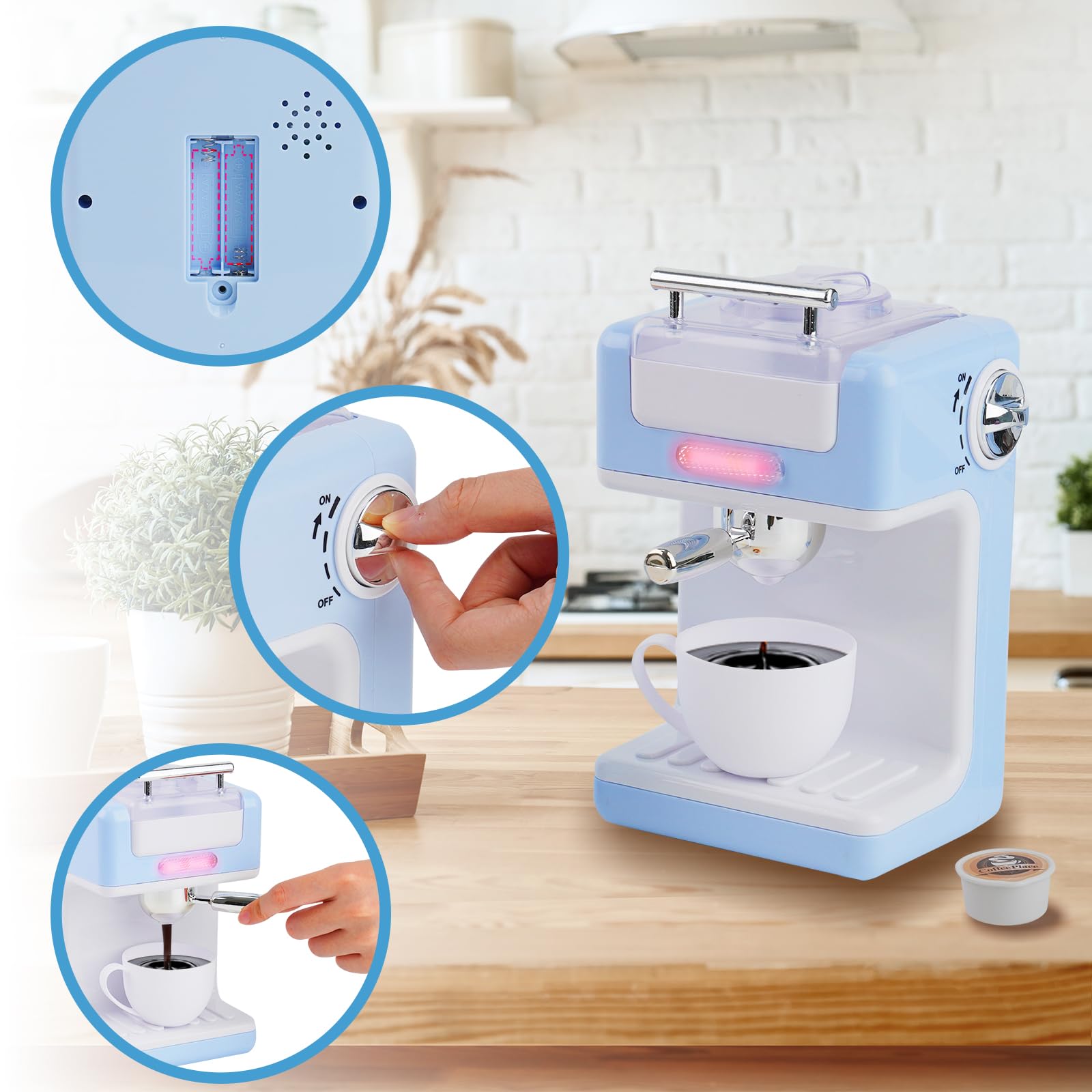 Kids Kitchen Playset with Coffee Maker, Blender, Mixer & Toaster - Realistic Lights & Sounds - Pretend Play Cooking Toys for Toddlers Ages 2-5 (Blue) | Perfect for Role Play, Birthday Gifts & Early Learning Development