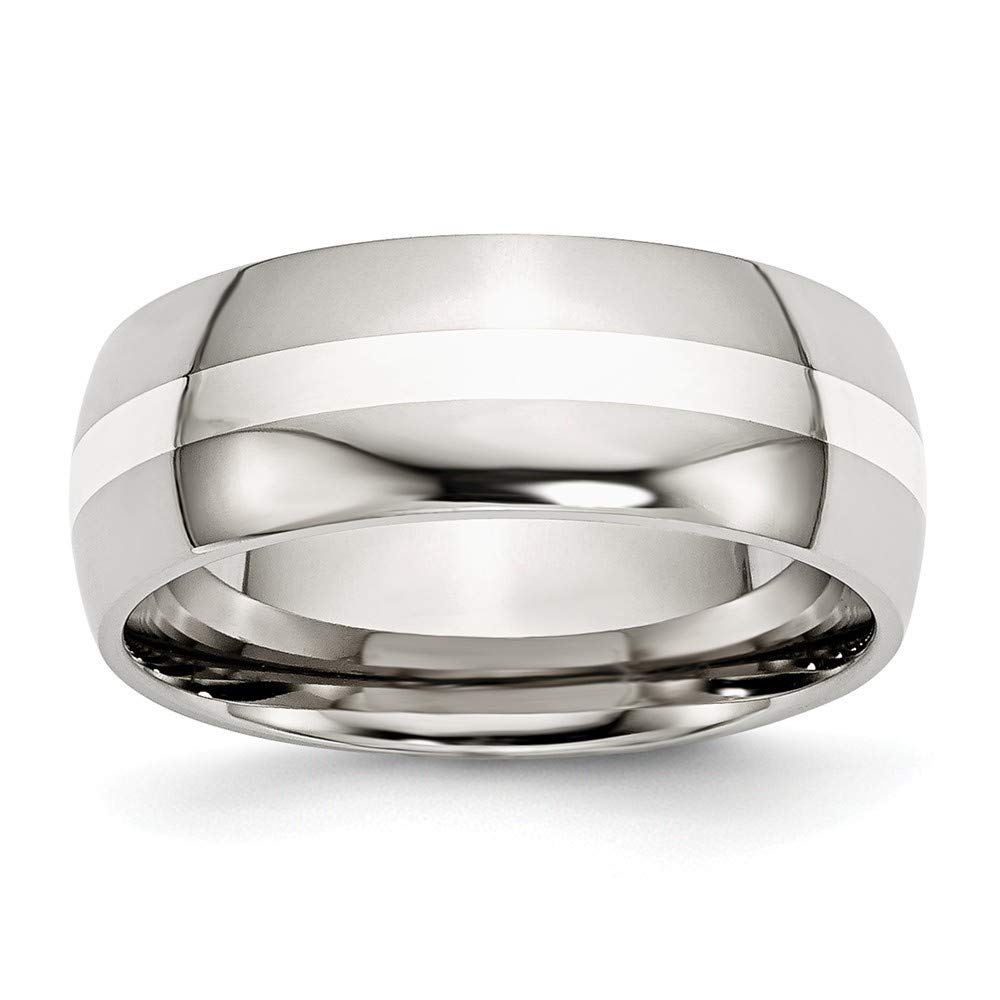 Stainless Steel Silver Inlay Polished Ring for Women - Size 10.5 11.5 12.5, Width 6mm 8mm - Elegant Jewelry Gift for Anniversary, Birthday & Special Occasions