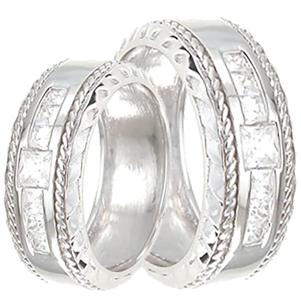 His & Hers Wedding Ring Set - 925 Sterling Silver Matching Wide Wedding Bands for Couples - Perfect for Anniversaries, Engagements & Romantic Gifts