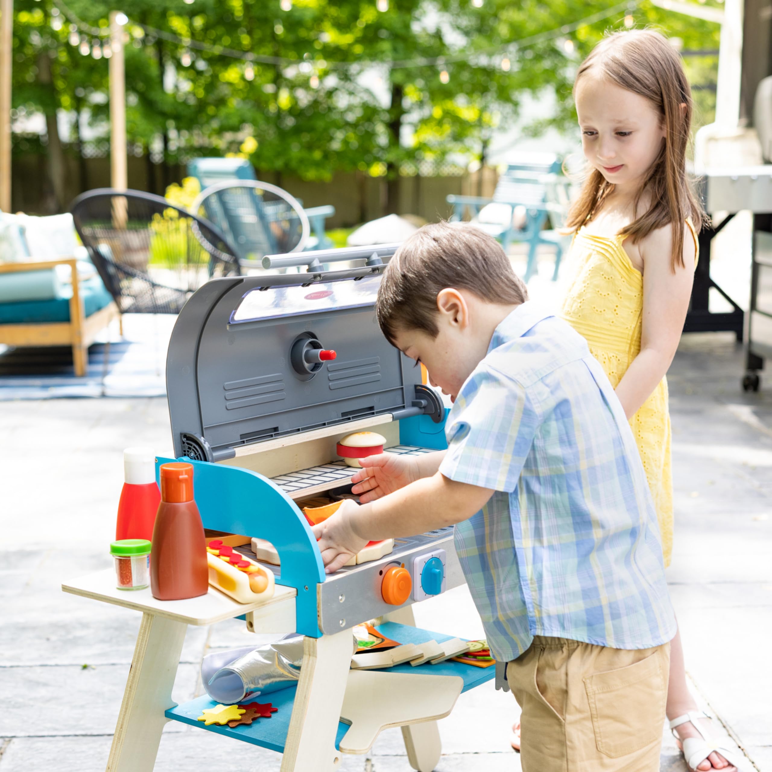 Melissa & Doug Wooden Deluxe BBQ Grill, Smoker & Pizza Oven Pretend Play Kitchen Toy for Kids - FSC Certified Wooden Toy for Outdoor & Indoor Pretend Cooking Play