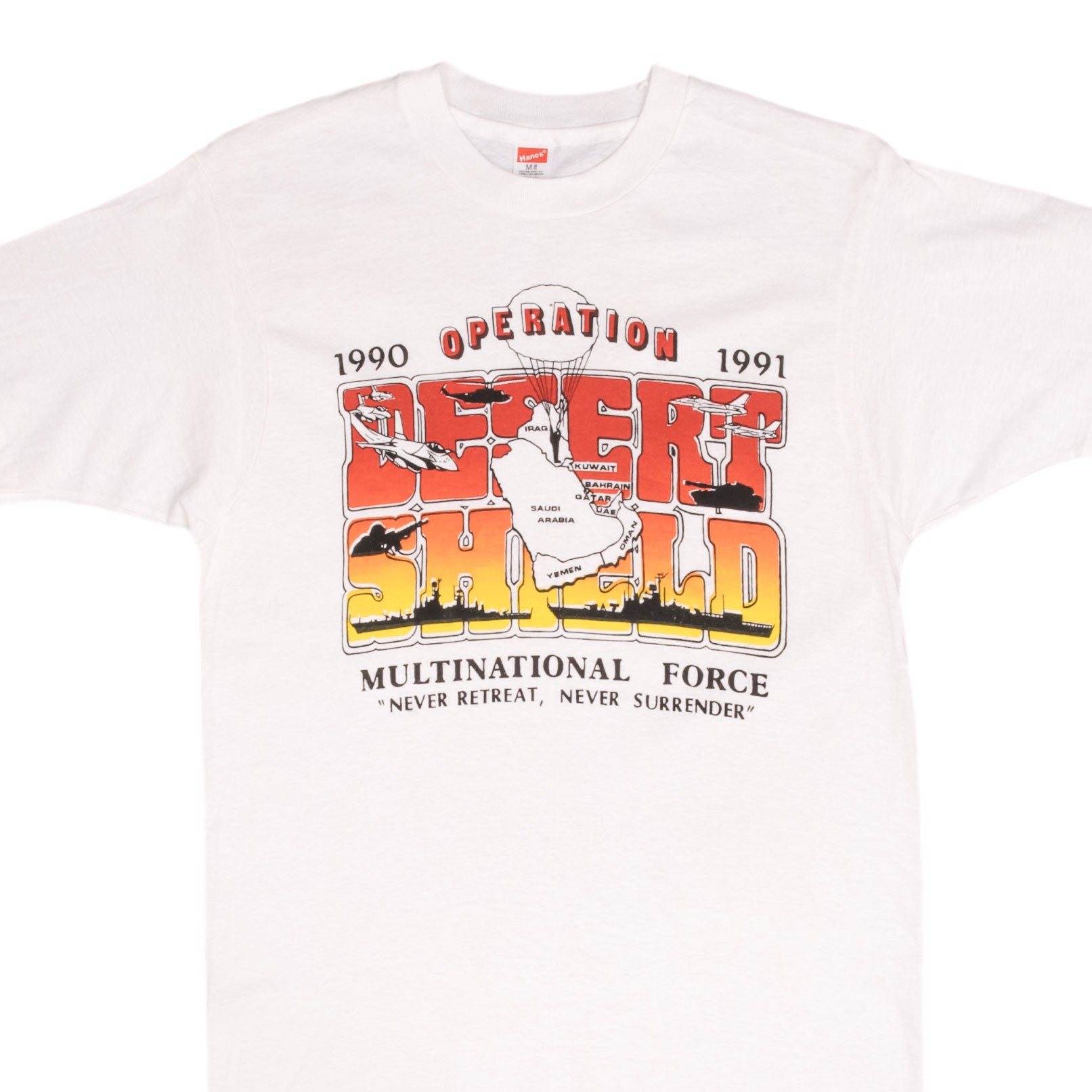 Vintage Operation Desert Shield T-Shirt 1991 - Small Size, Made in USA - Military Themed Casual Wear for Patriotic Events & Historical Reenactments