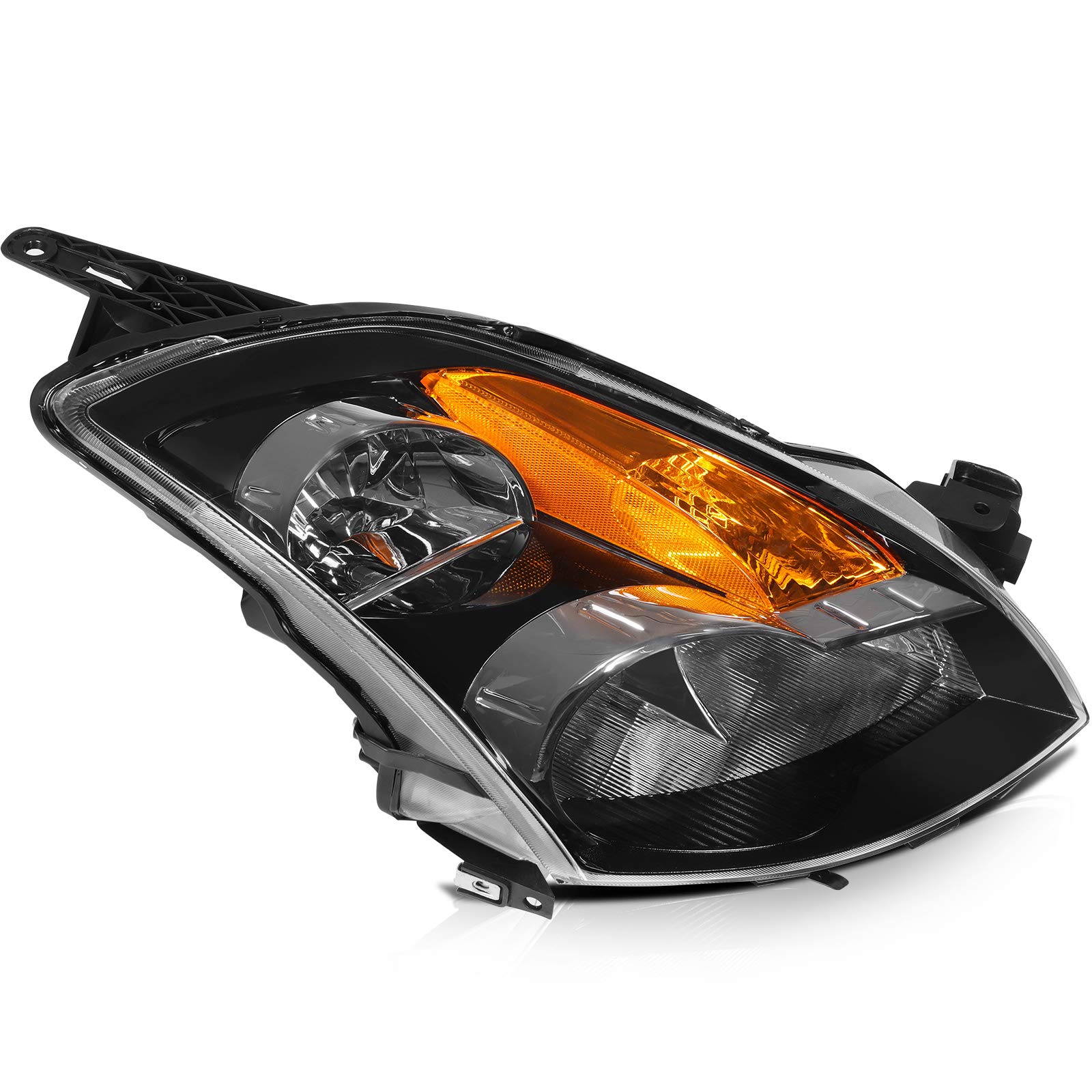 2007-2009 Nissan Altima Headlight Assembly Replacement - Black Housing, Amber Reflector, Clear Lens - Perfect for Night Driving & Foggy Conditions