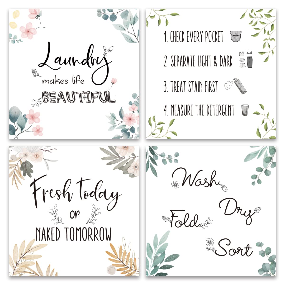 4-Piece Laundry Room Wall Decor Set - Inspirational Wall Art Prints & Posters for Laundry Room Decor - Perfect for Home, Apartment, Laundry Area Decoration (Unframed)