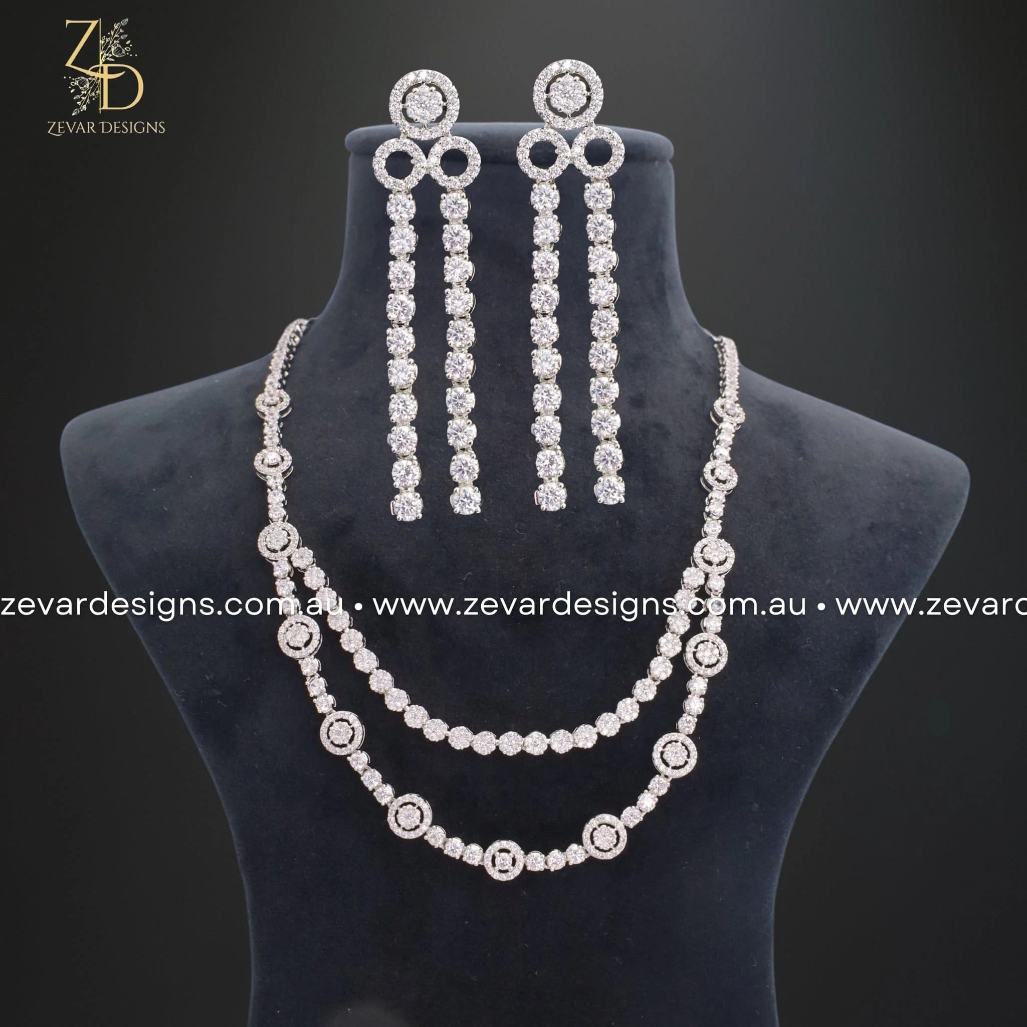 Zircon Necklace Set in White Rhodium - Elegant Jewelry for Women, Perfect for Parties, Weddings & Special Occasions