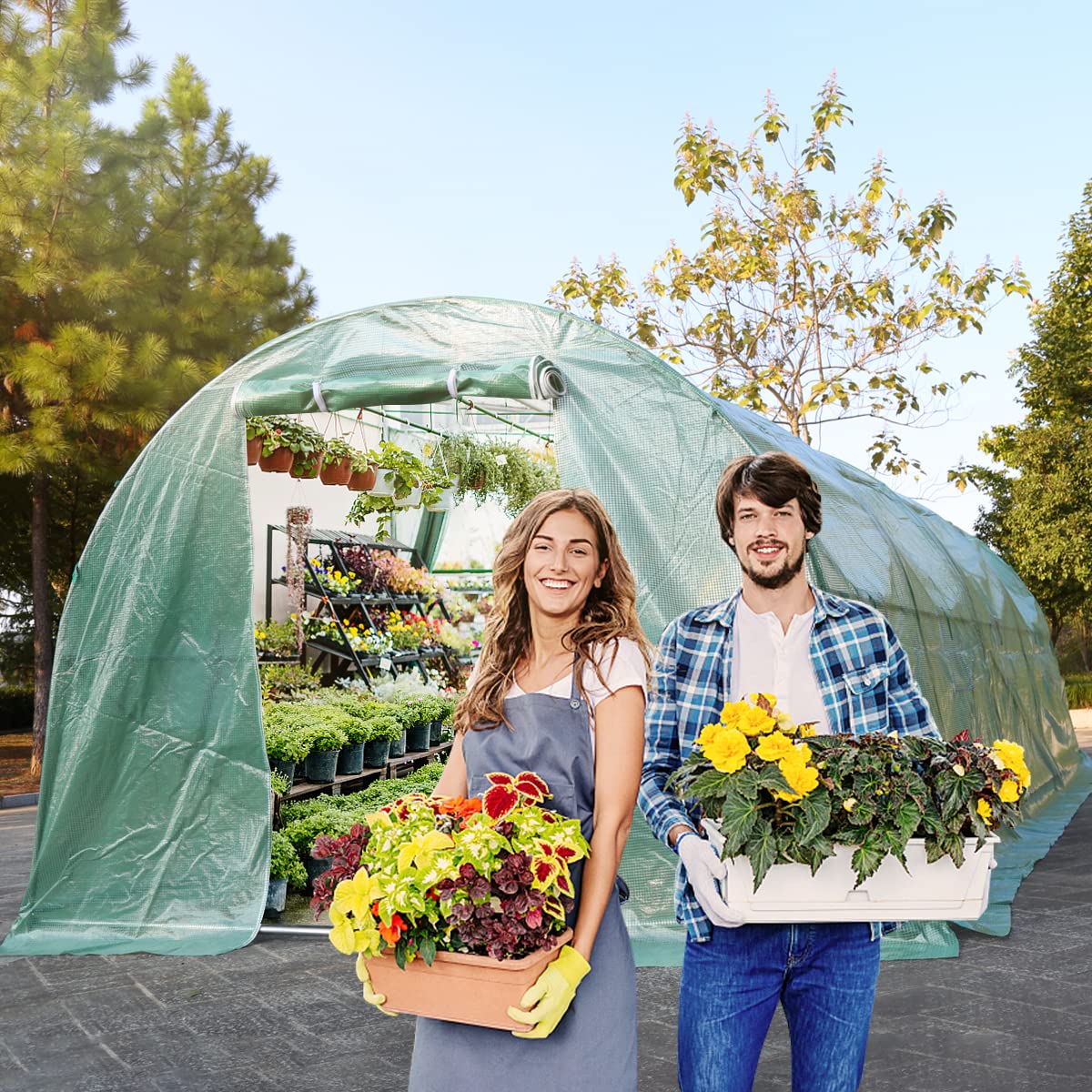 20' x 10' x 7' Walk-in Steel Greenhouse Kit with Plant Shelves - Durable Outdoor Garden Greenhouse for Patio, Backyard & Gardening Enthusiasts - Perfect for Growing Vegetables, Flowers & Herbs Year-Round