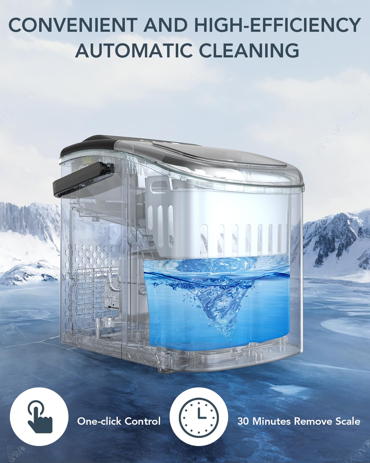 Portable Countertop Ice Maker Machine - 9 Ice Cubes in 8 Minutes, 26.6Lbs/Day, Self-Cleaning with Ice Scoop & Basket - Compact & Efficient for Home, Office, Kitchen, RV, Parties (Black)