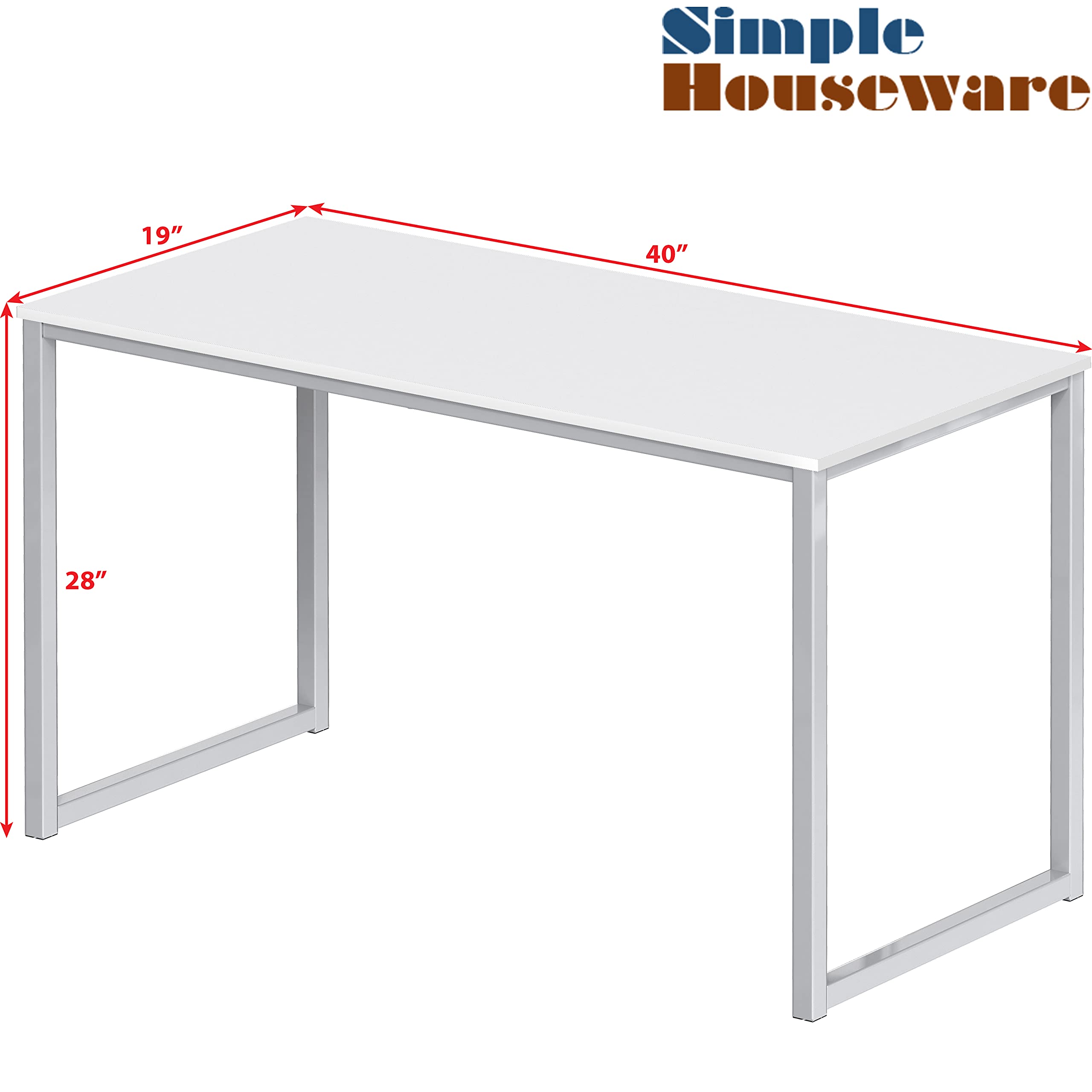 SHW Mission 40-Inch Home Office Computer Desk in White - Modern Writing Desk for Small Spaces, Work from Home & Study Room Furniture - Perfect for Remote Work, Online Classes & Gaming Setup