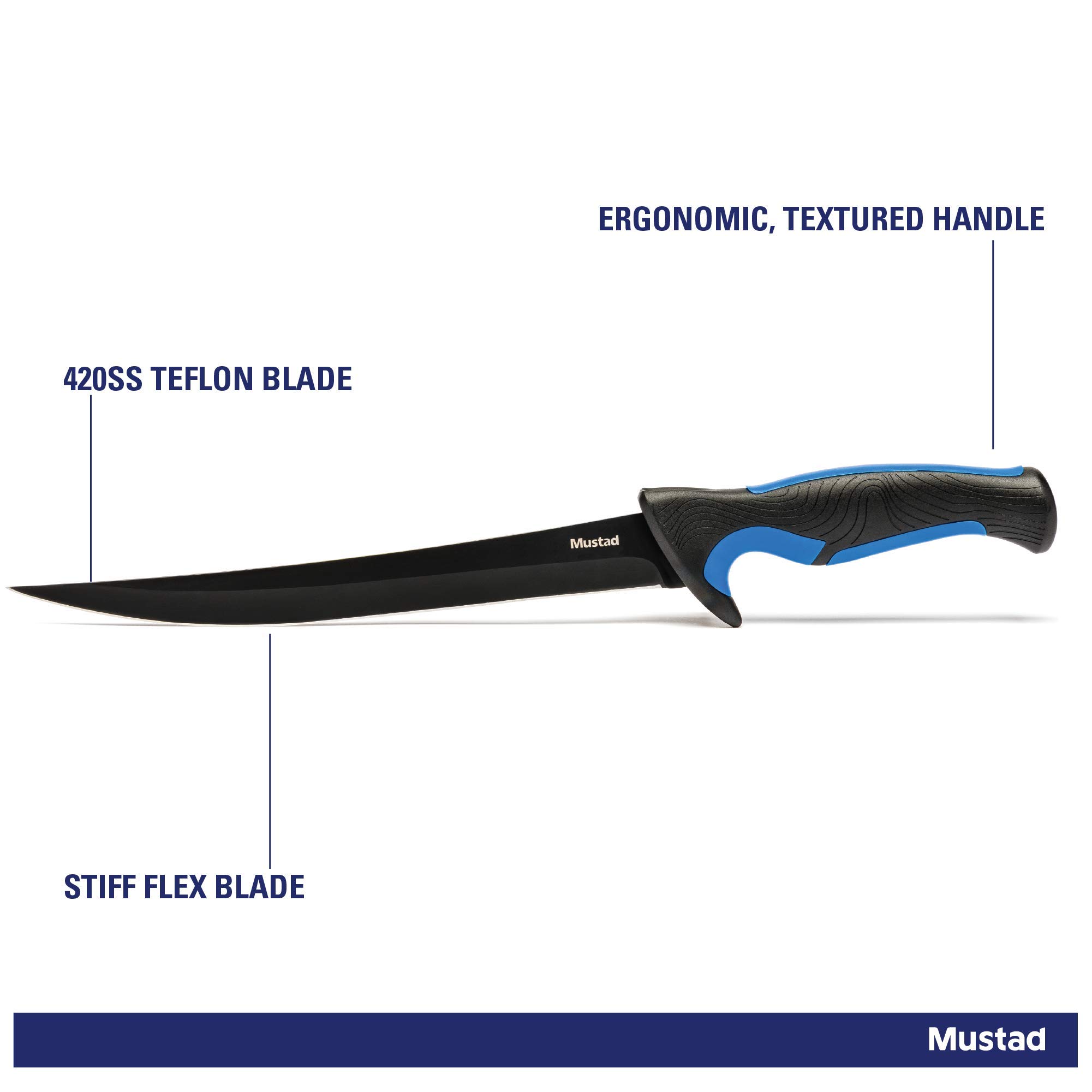 Mustad Boning Knife - Ergonomic Handle with Textured Grip, Teflon Coated 420 Stainless Steel Blade with Sheath - Perfect for Butchering, Meat Processing, and Professional Kitchen Use