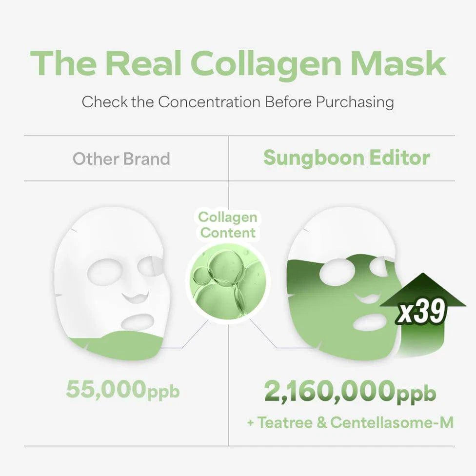SUNGBOON EDITOR Deep Collagen Cica Tea Tree Soothing Face Mask 37g (1 Sheet) - Hydrating & Calming for Sensitive Skin, Acne Relief & Pore Care - Perfect for Daily Skincare Routine & Post-Sun Recovery