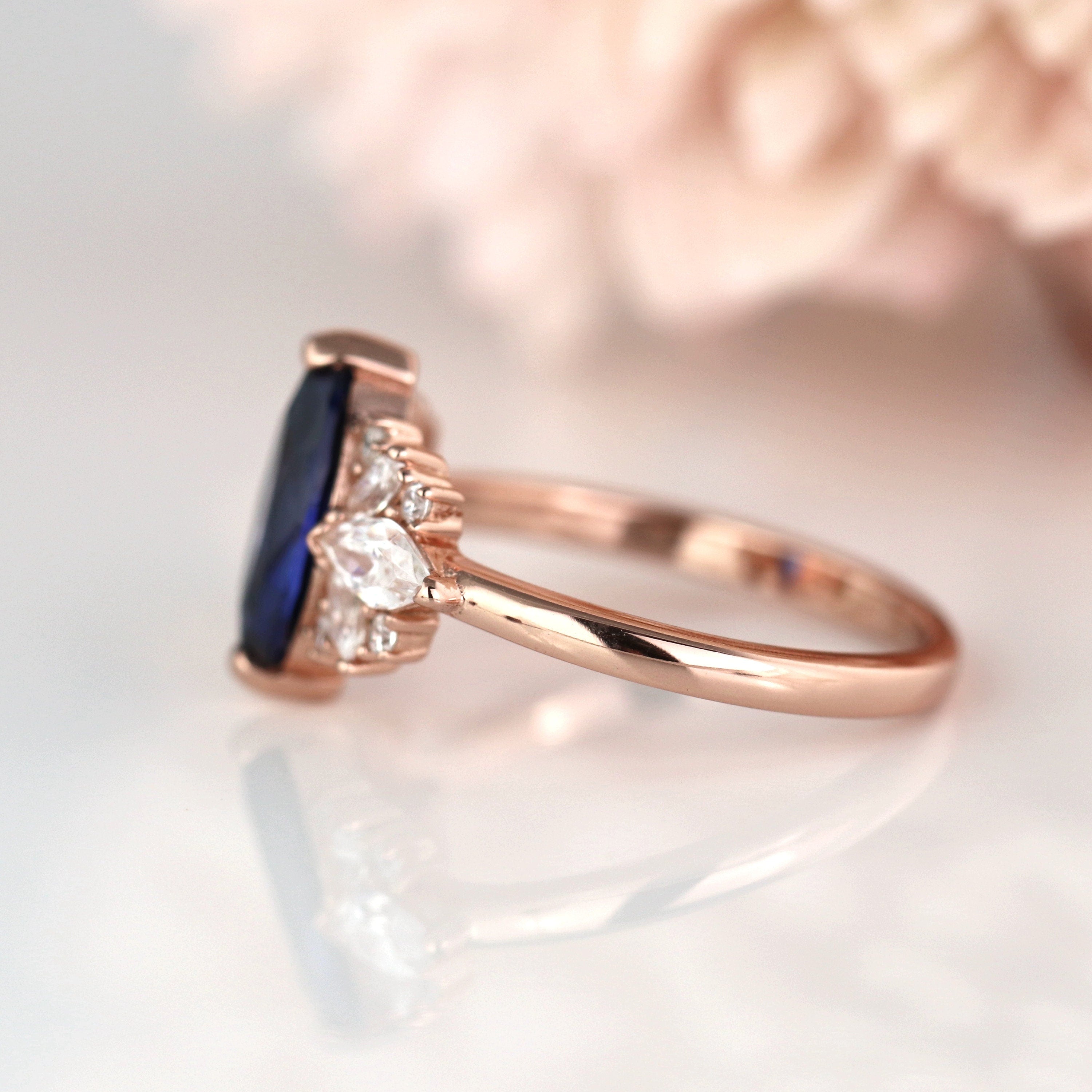 Exquisite 14K Rose Gold Vermeil Marquise Sapphire Ring | Ceylon Gemstone Jewelry for Women | Perfect for Engagement, Anniversary & Special Occasions