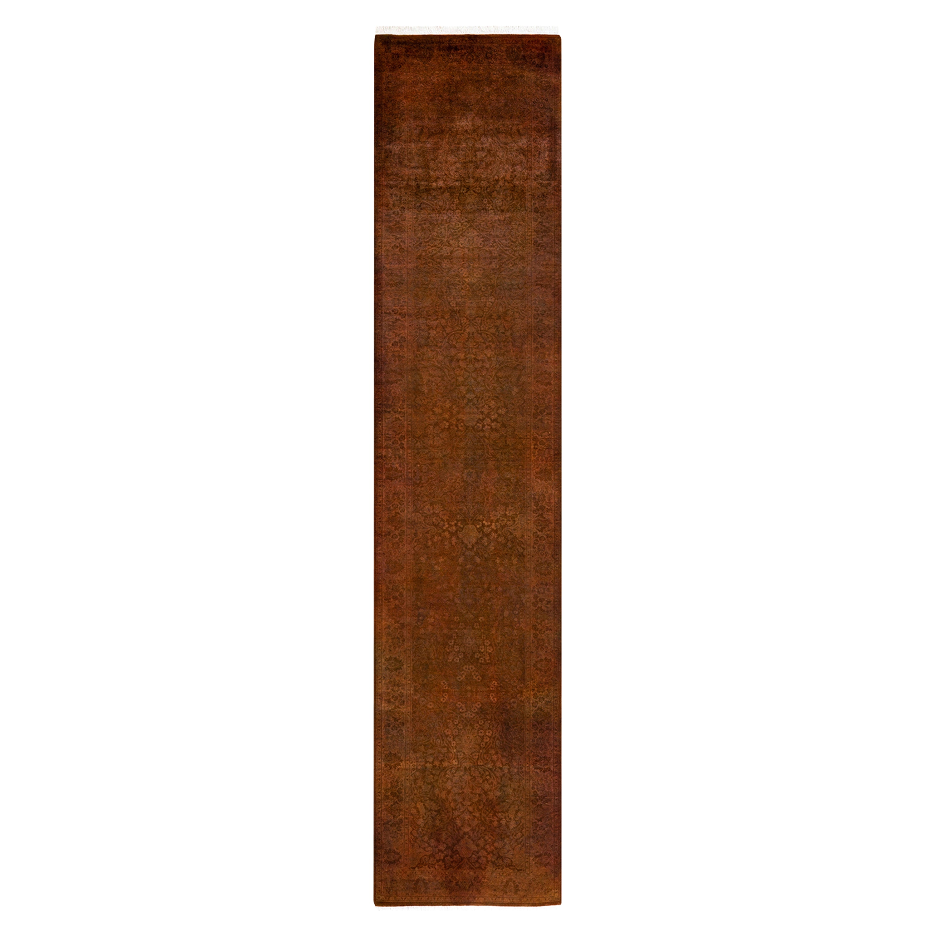 Brown Overdyed Wool Runner Rug 2'7 x 12'4 - Soft Handmade Vintage Style Area Rug for Living Room, Bedroom & Office Decor