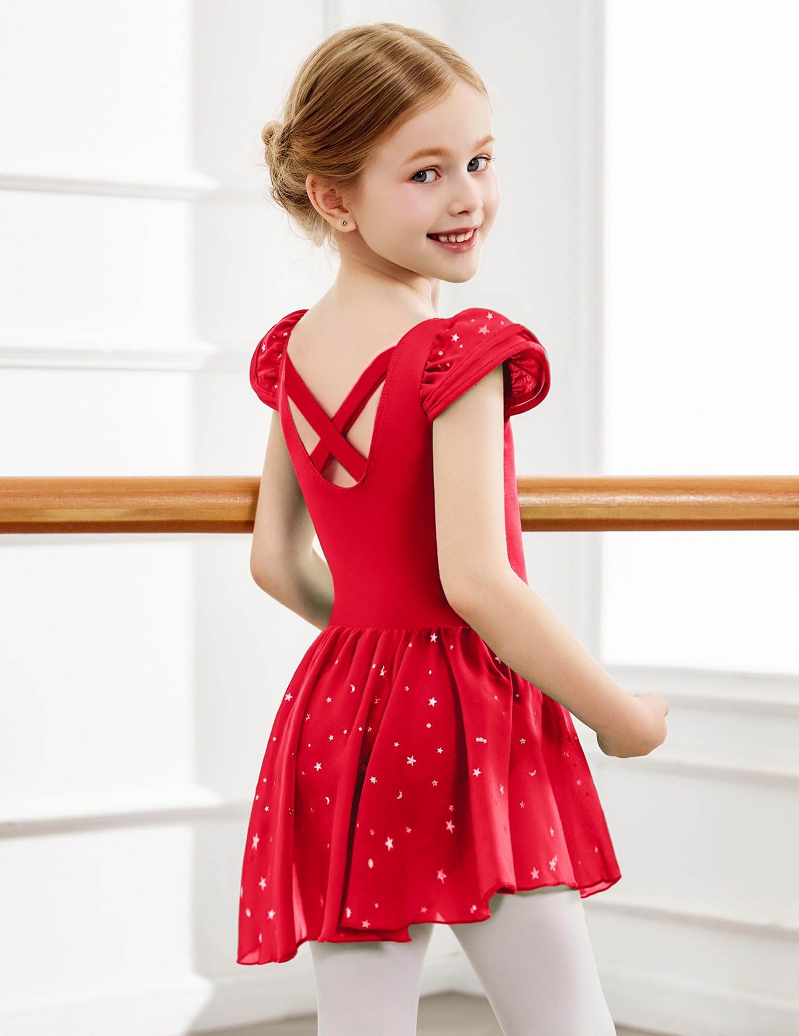 Zaclotre Girls Ballet Leotard with Ruffle Sleeves & Criss-Cross Back - Dance Dress Outfit with Skirt for Ballet, Jazz, Gymnastics & Performance